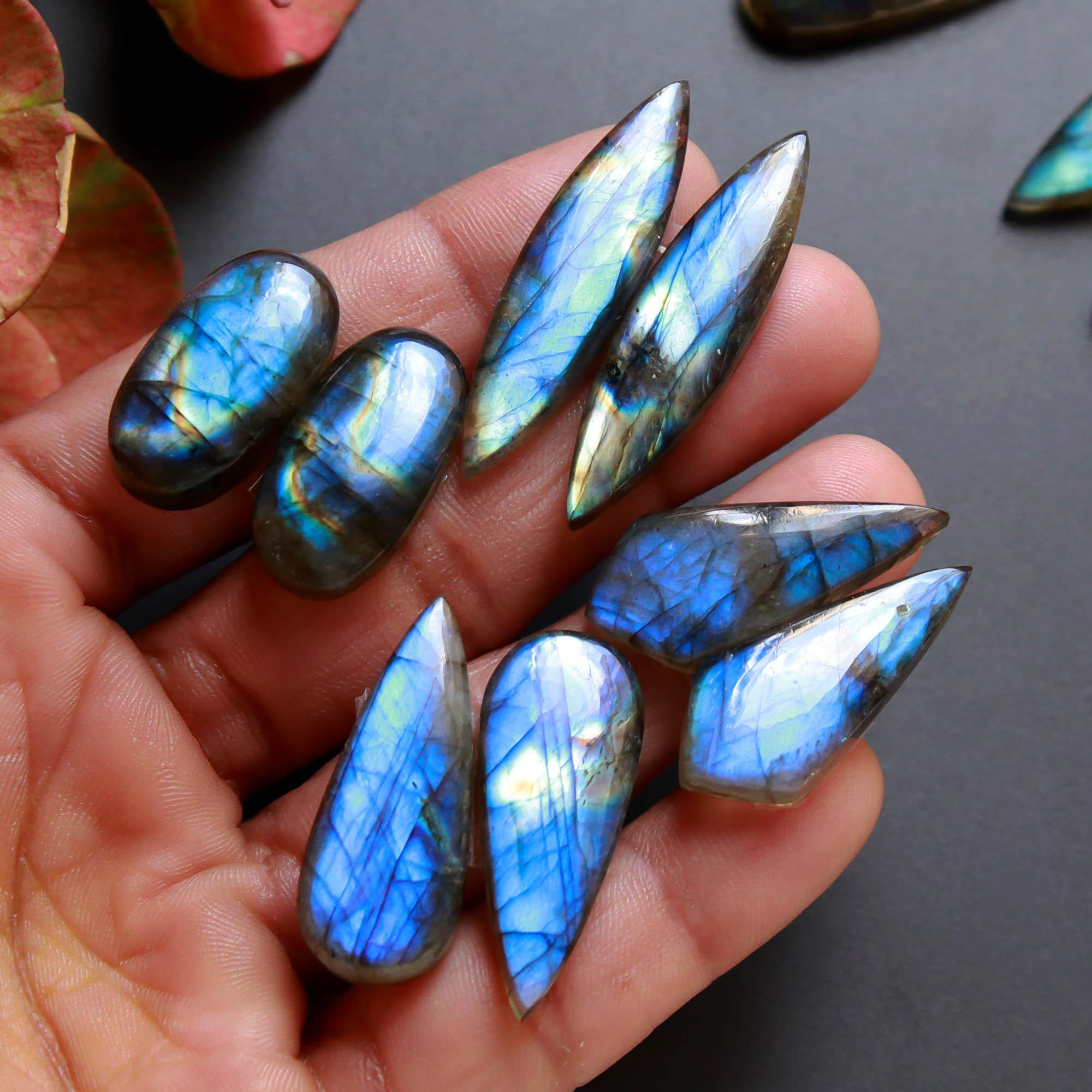 7Pairs 205Cts Natural Labradorite Gemstone Cabochon Pairs Lot 39x9 24x9mm 18490