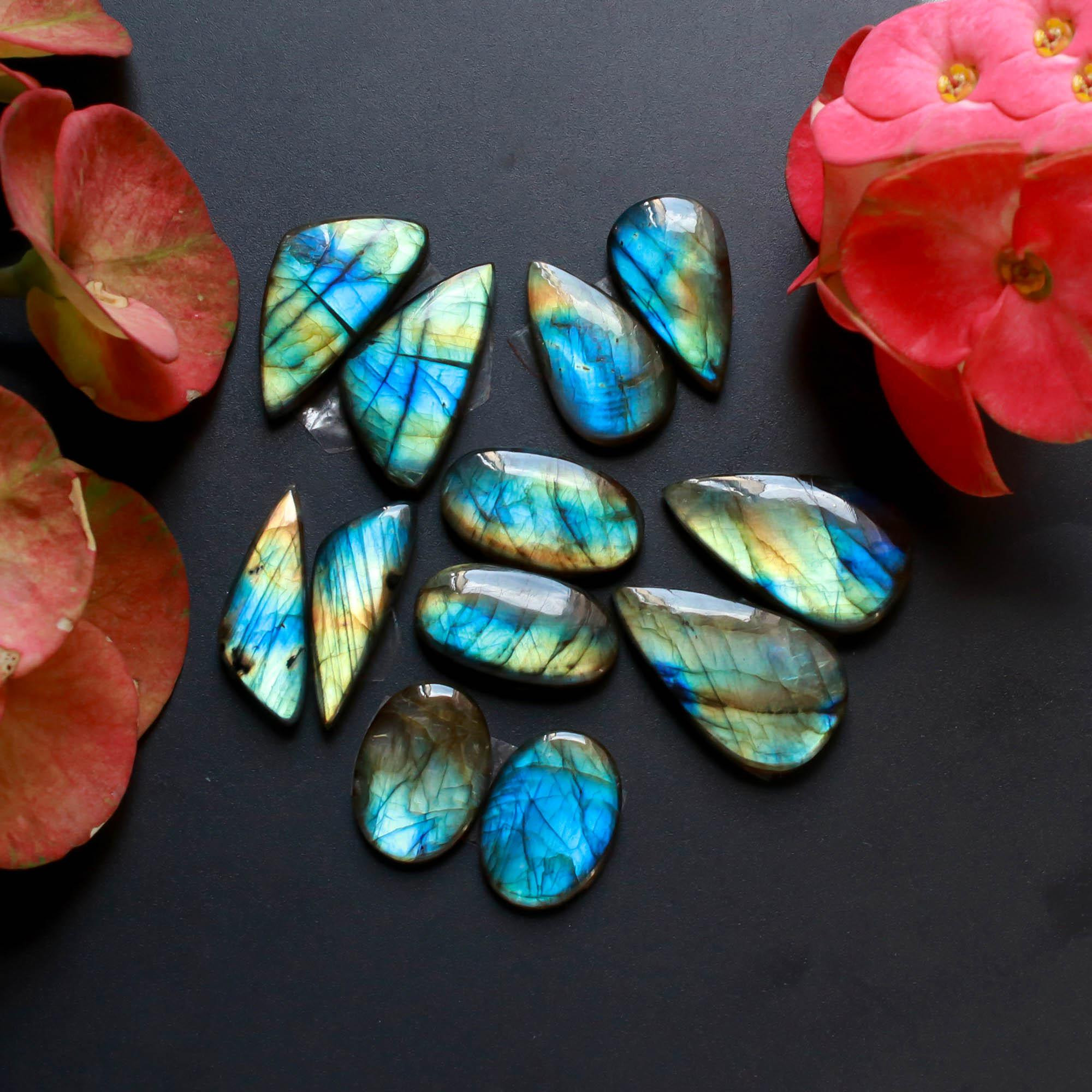 6Pairs 179Cts Natural Labradorite Gemstone Cabochon Pairs29x14 20x14mm 18491