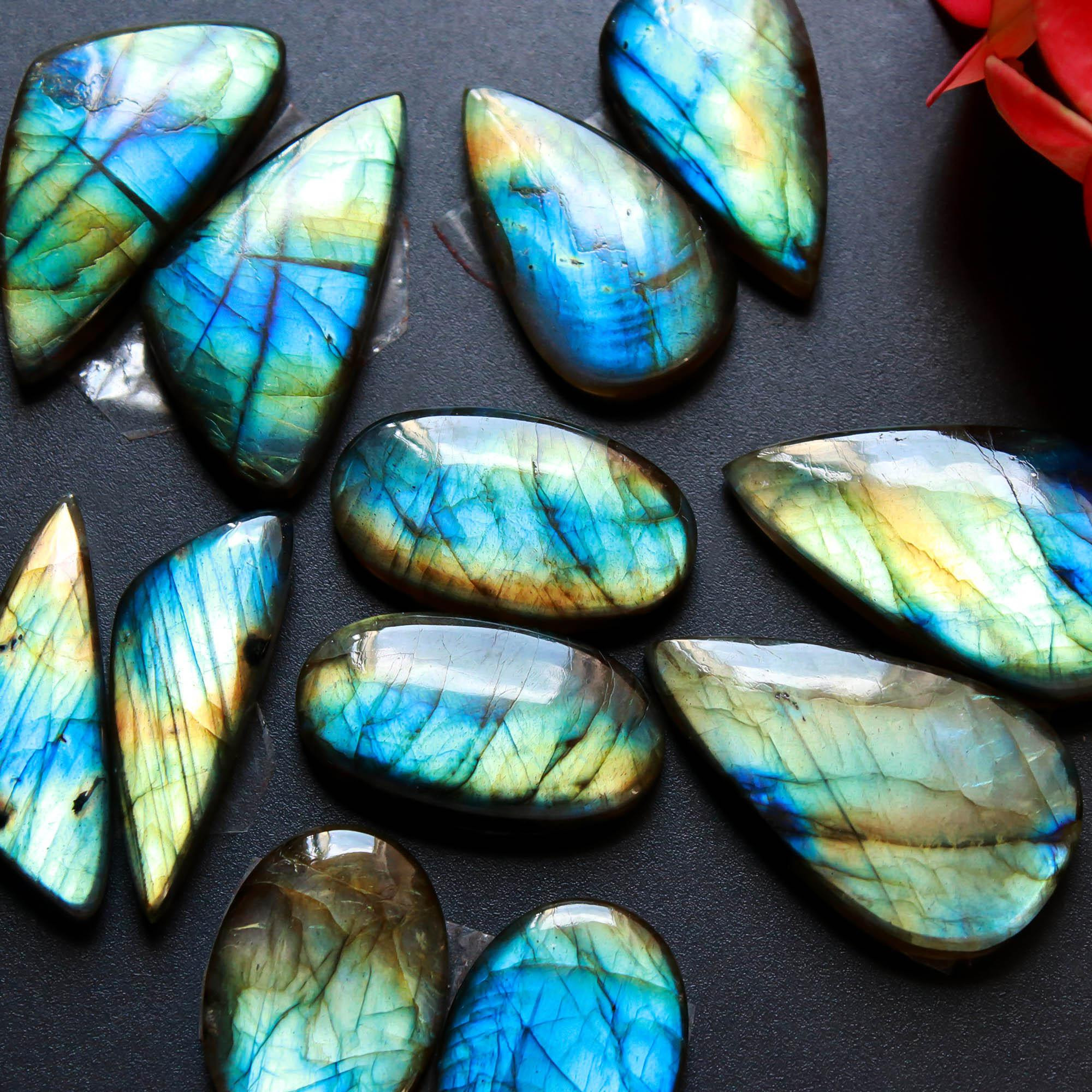 6Pairs 179Cts Natural Labradorite Gemstone Cabochon Pairs29x14 20x14mm 18491