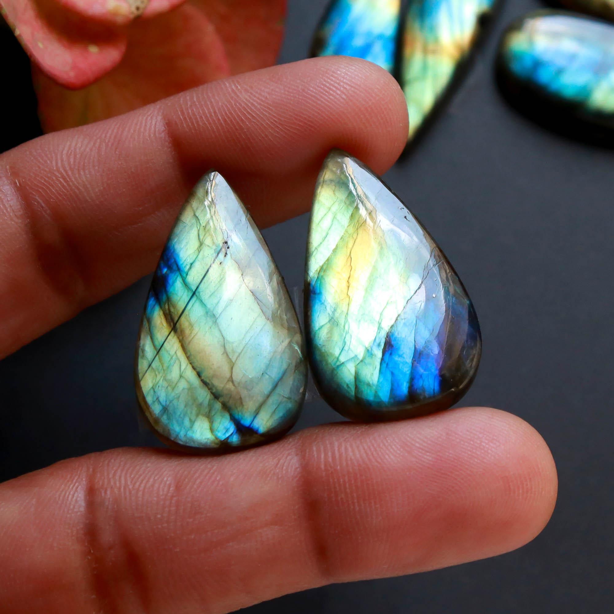 6Pairs 179Cts Natural Labradorite Gemstone Cabochon Pairs29x14 20x14mm 18491