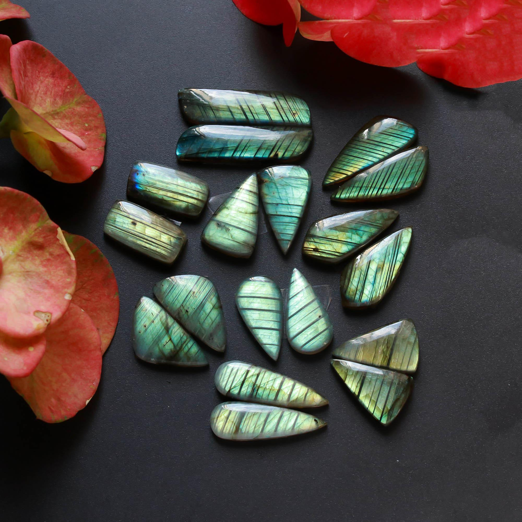 9Pairs 189Cts Natural Labradorite Gemstone Cabochon Pairs Lot 31x7 20x10mm 18492