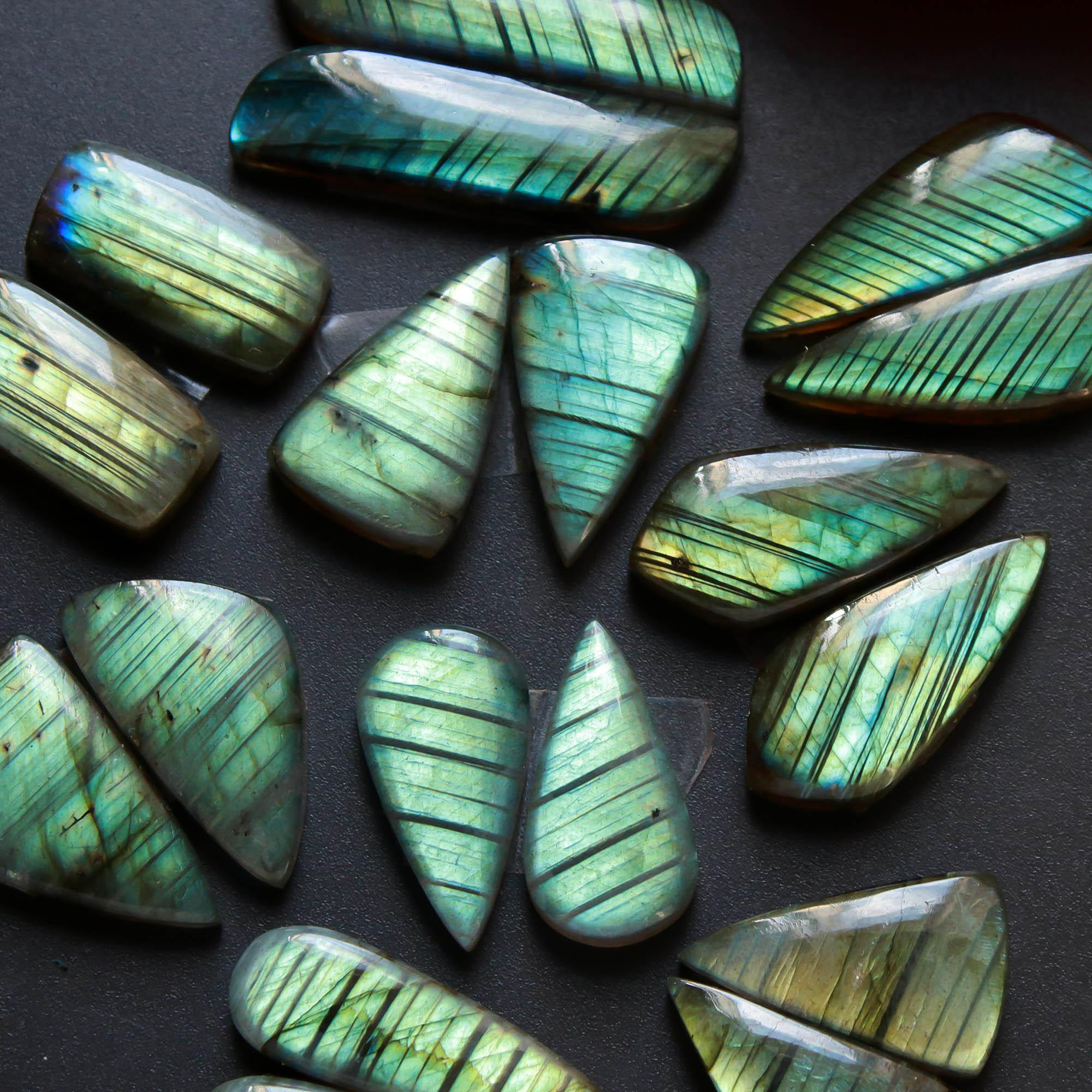 9Pairs 189Cts Natural Labradorite Gemstone Cabochon Pairs Lot 31x7 20x10mm 18492