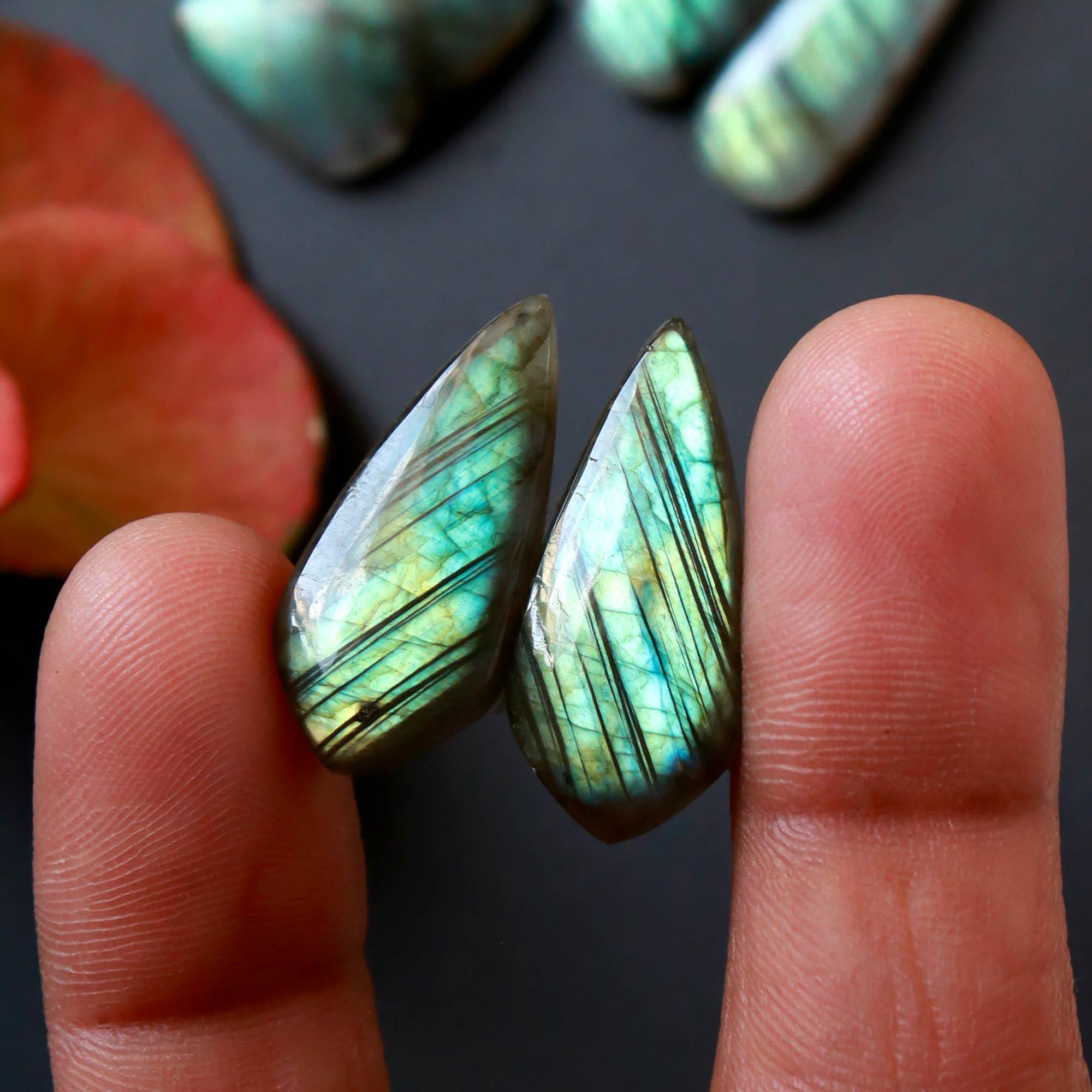 9Pairs 189Cts Natural Labradorite Gemstone Cabochon Pairs Lot 31x7 20x10mm 18492