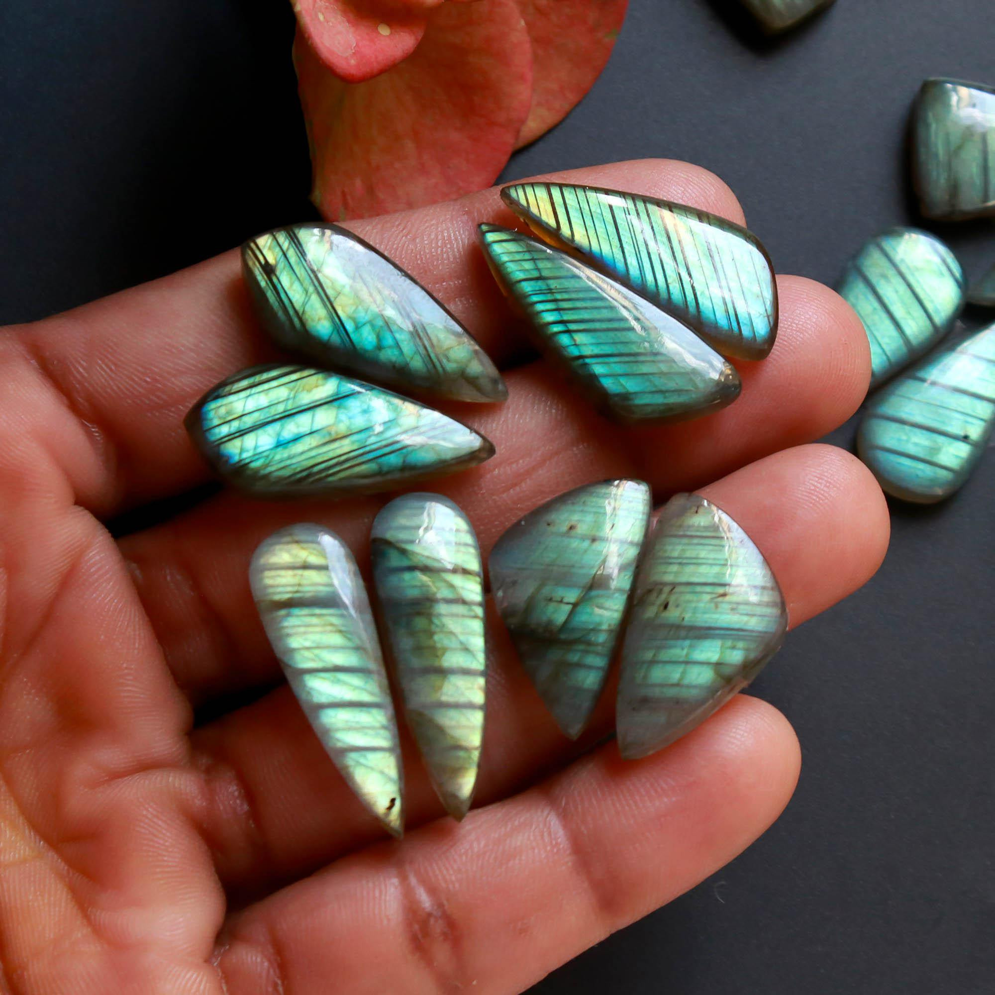 9Pairs 189Cts Natural Labradorite Gemstone Cabochon Pairs Lot 31x7 20x10mm 18492