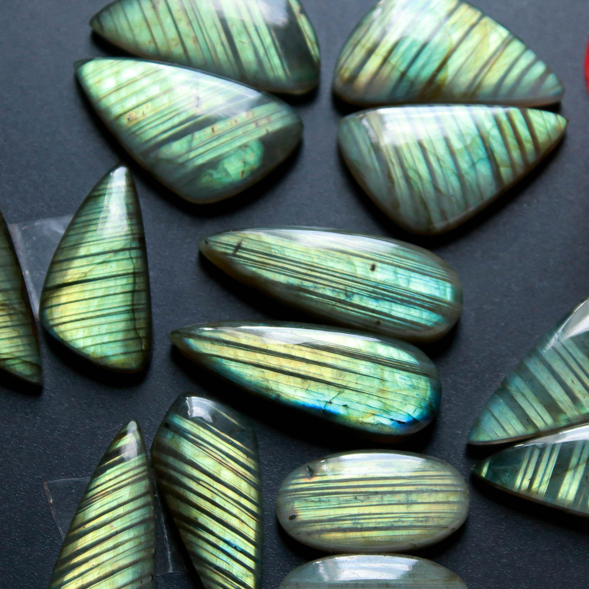7Pairs 166Cts Natural Labradorite Gemstone Cabochon Pairs Lot 29x9 20x10mm 18494