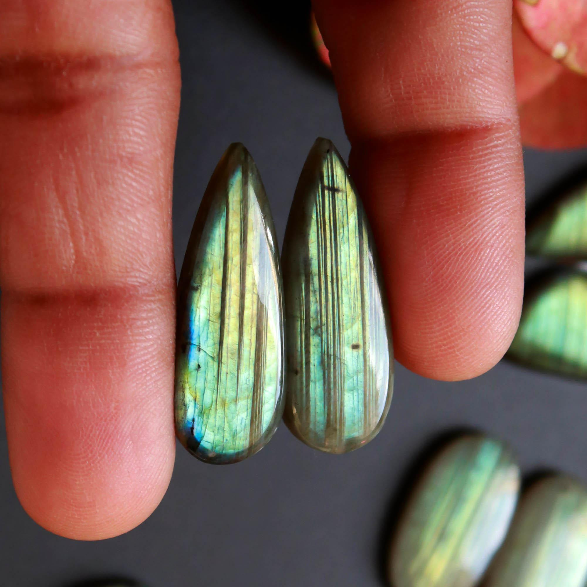 7Pairs 166Cts Natural Labradorite Gemstone Cabochon Pairs Lot 29x9 20x10mm 18494