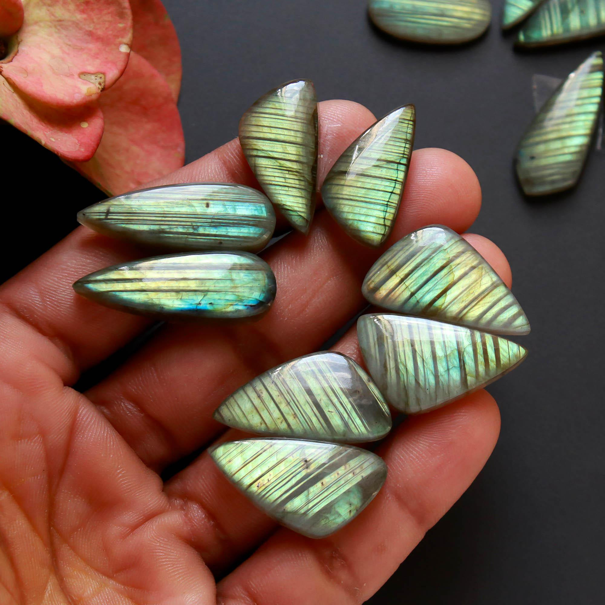 7Pairs 166Cts Natural Labradorite Gemstone Cabochon Pairs Lot 29x9 20x10mm 18494