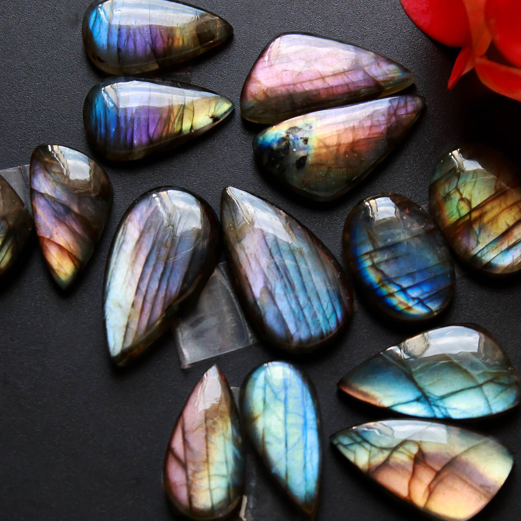 7Pairs 142Cts Natural Labradorite Gemstone Cabochon Pairs25x12 19x10mm 18495