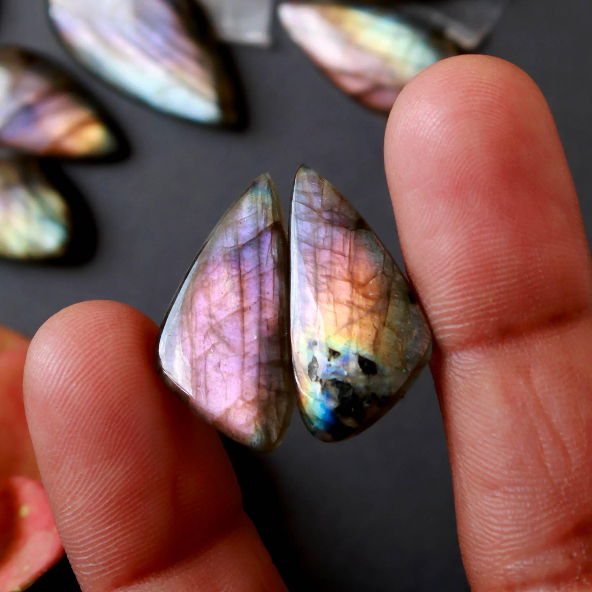 7Pairs 142Cts Natural Labradorite Gemstone Cabochon Pairs25x12 19x10mm 18495