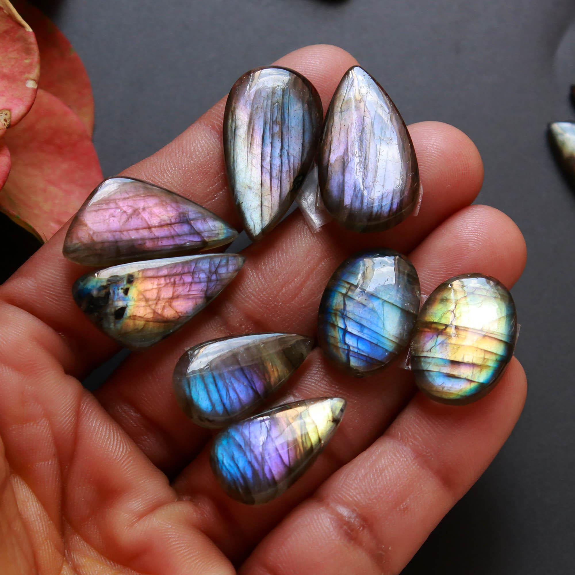 7Pairs 142Cts Natural Labradorite Gemstone Cabochon Pairs25x12 19x10mm 18495
