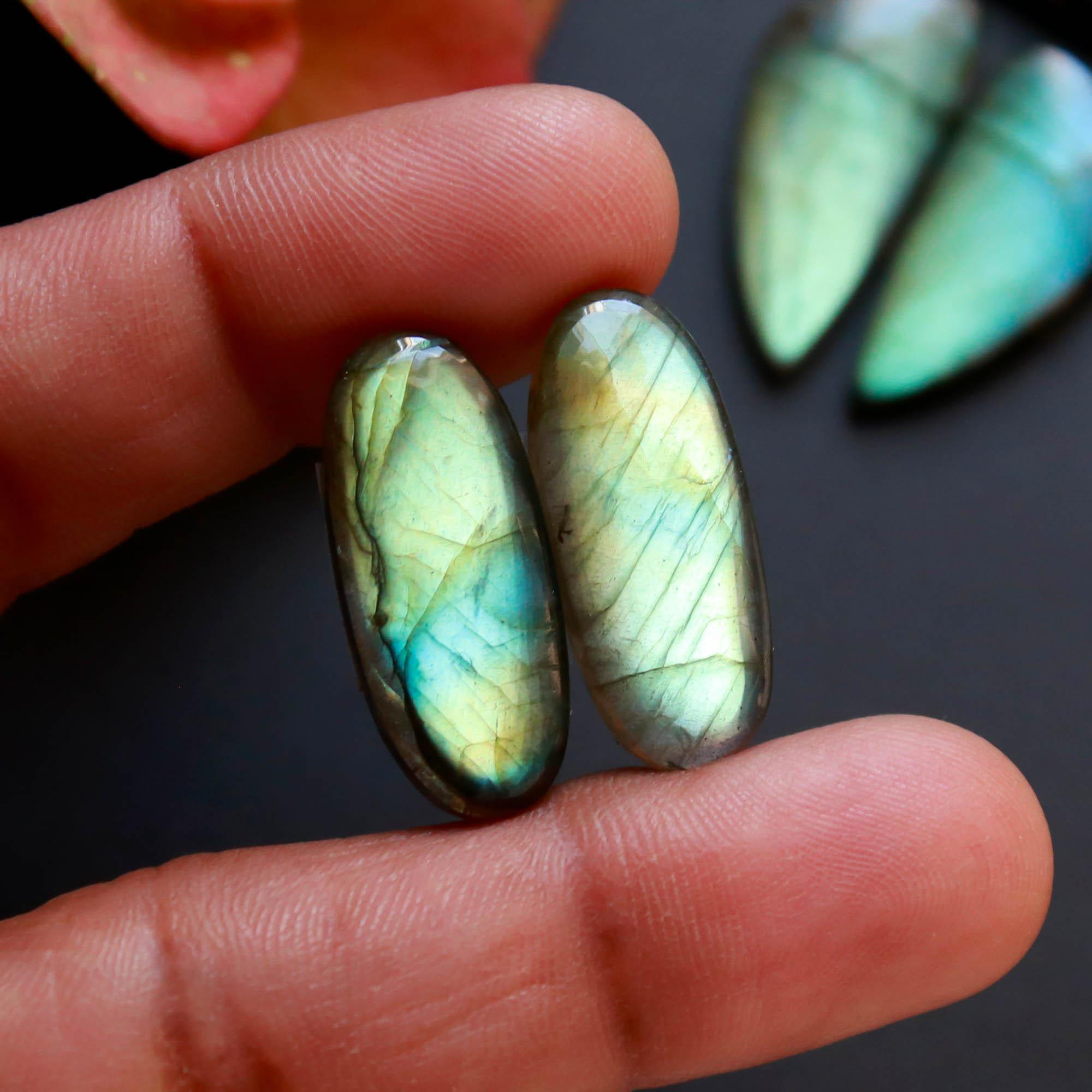 6Pairs 159Cts Natural Labradorite Gemstone Cabochon Pairs30x11 20x10mm 18496
