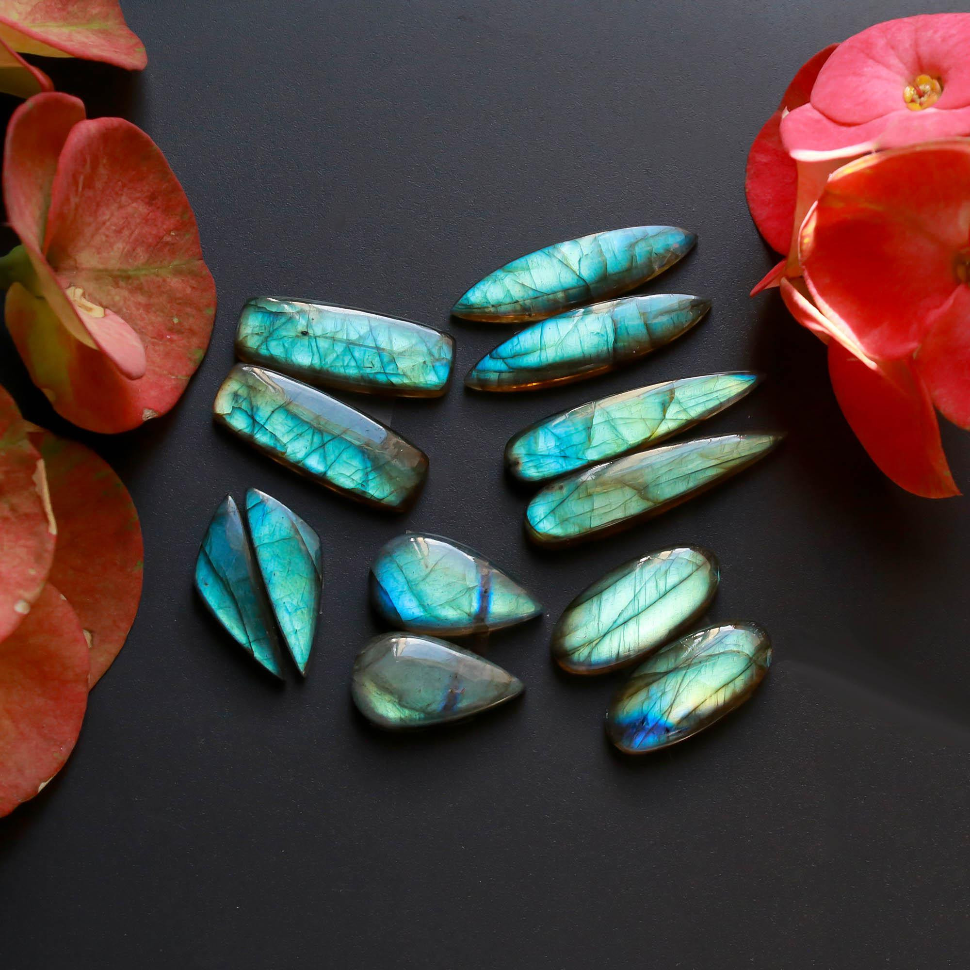 6Pairs 123Cts Natural Labradorite Gemstone Cabochon Pairs Lot 31x5 20x10mm 18497