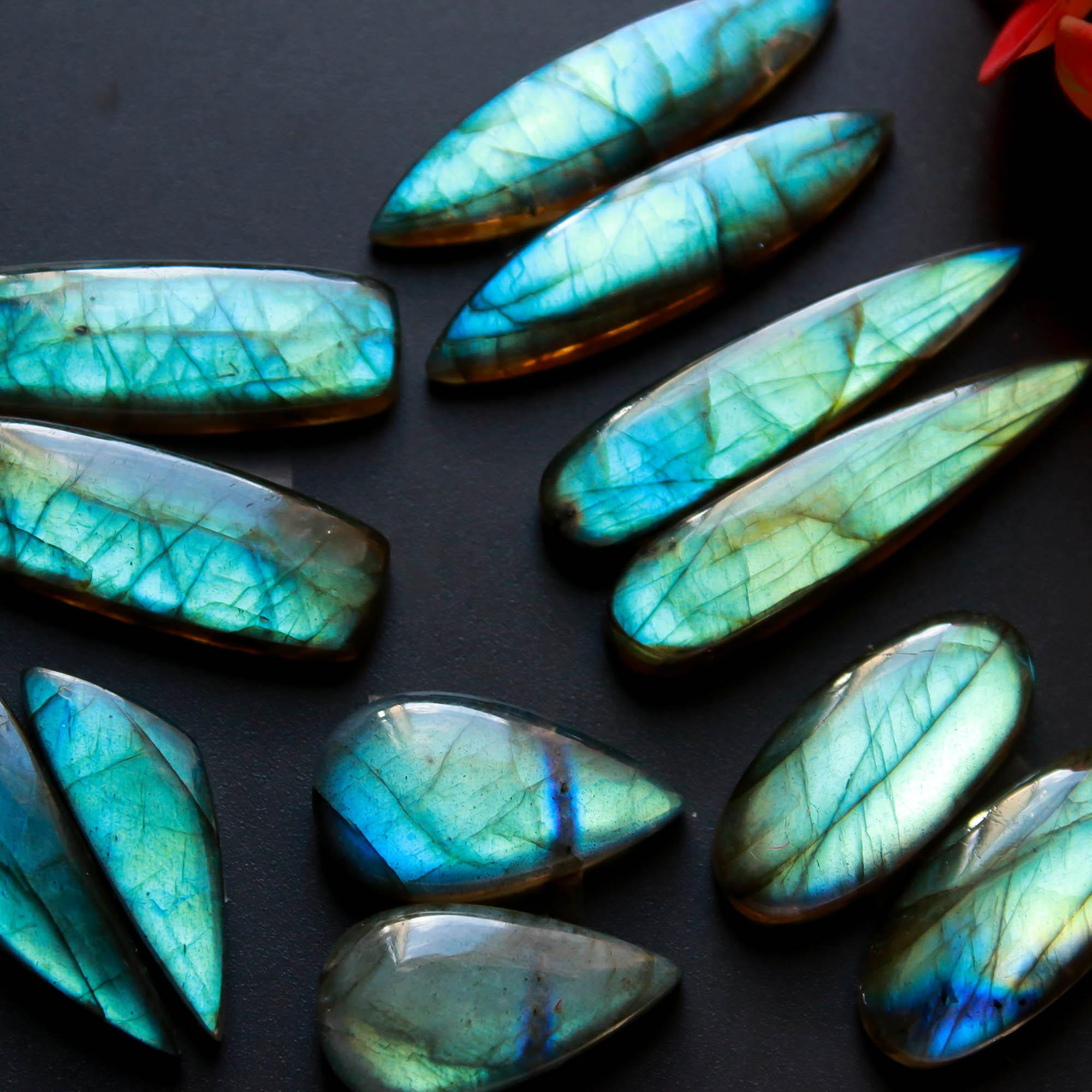 6Pairs 123Cts Natural Labradorite Gemstone Cabochon Pairs Lot 31x5 20x10mm 18497