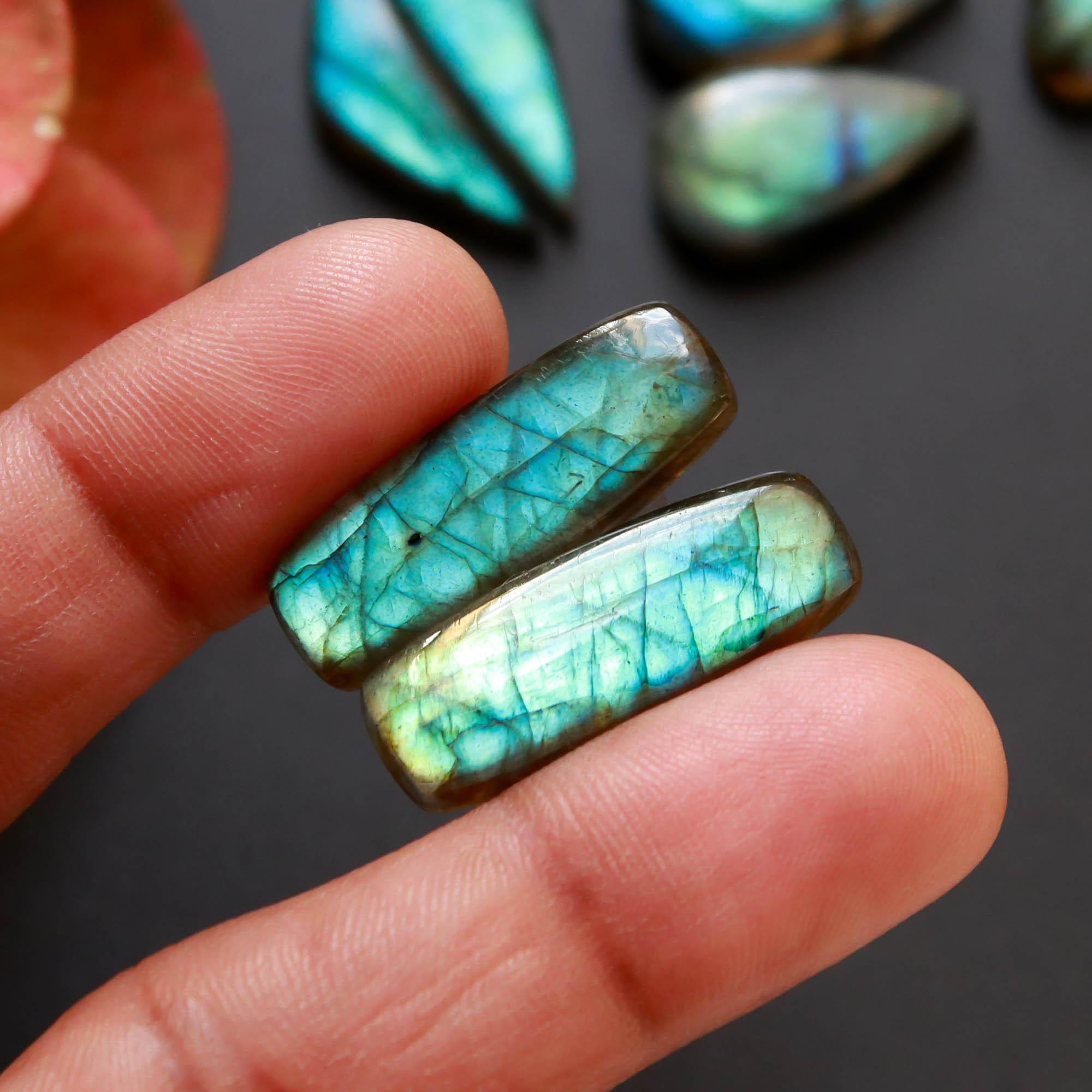 6Pairs 123Cts Natural Labradorite Gemstone Cabochon Pairs Lot 31x5 20x10mm 18497