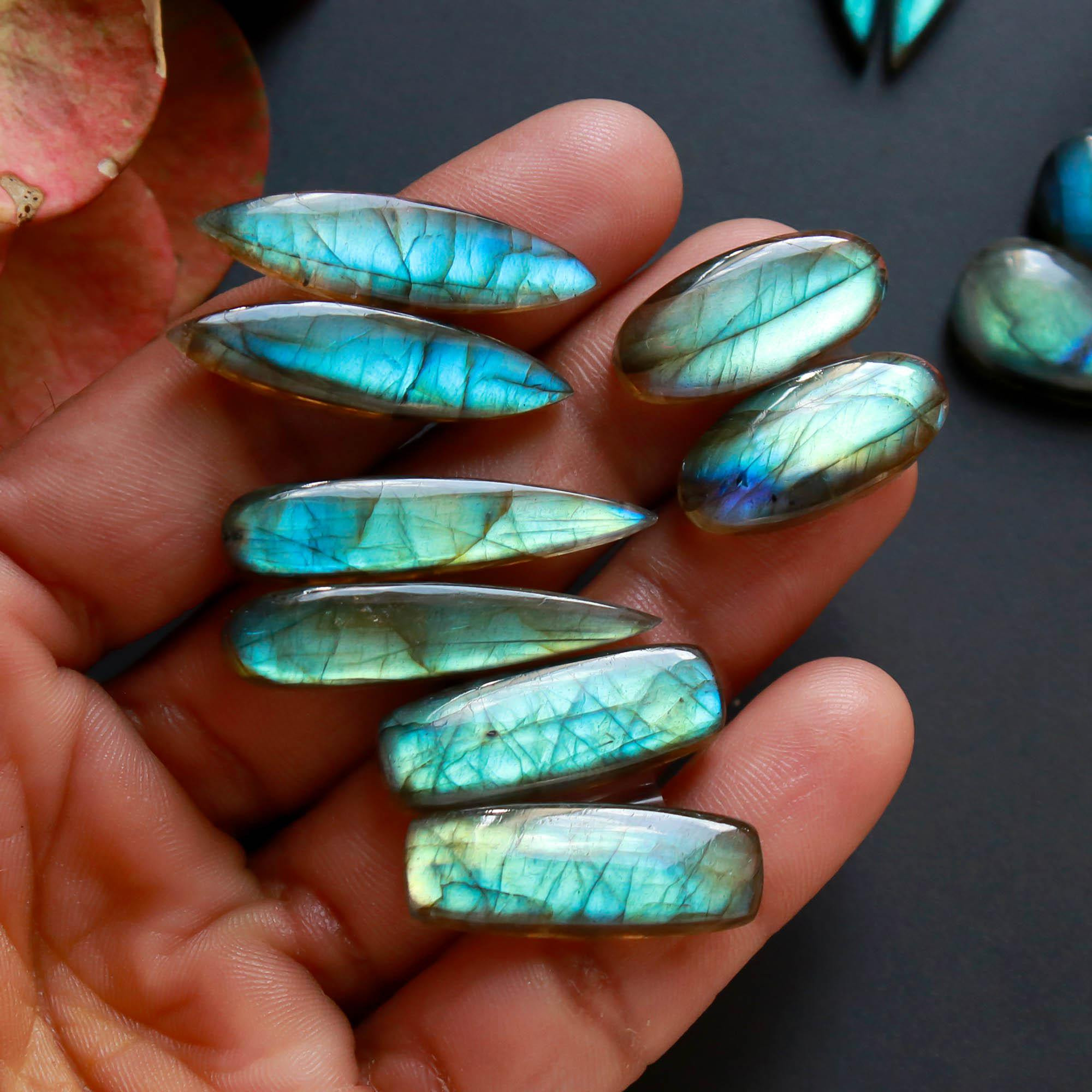 6Pairs 123Cts Natural Labradorite Gemstone Cabochon Pairs Lot 31x5 20x10mm 18497