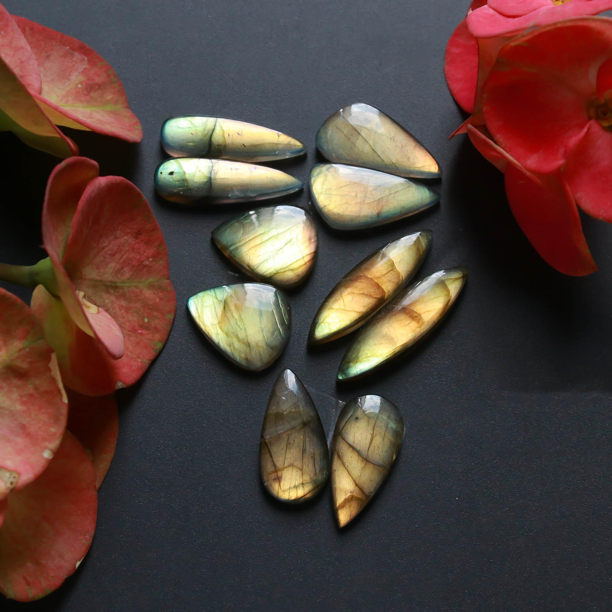 5Pairs 96Cts Natural Labradorite Gemstone Cabochon Pairs Lot 29x6 17x14mm 18498