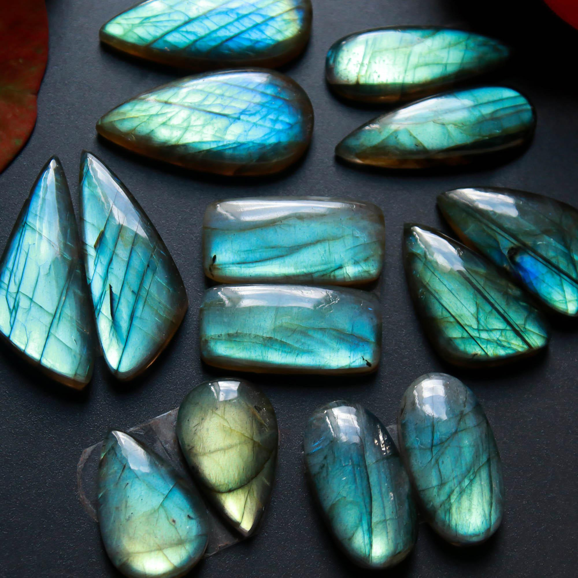 7Pairs 162Cts Natural Labradorite Gemstone Cabochon Pairs29x10 19x10mm 18499