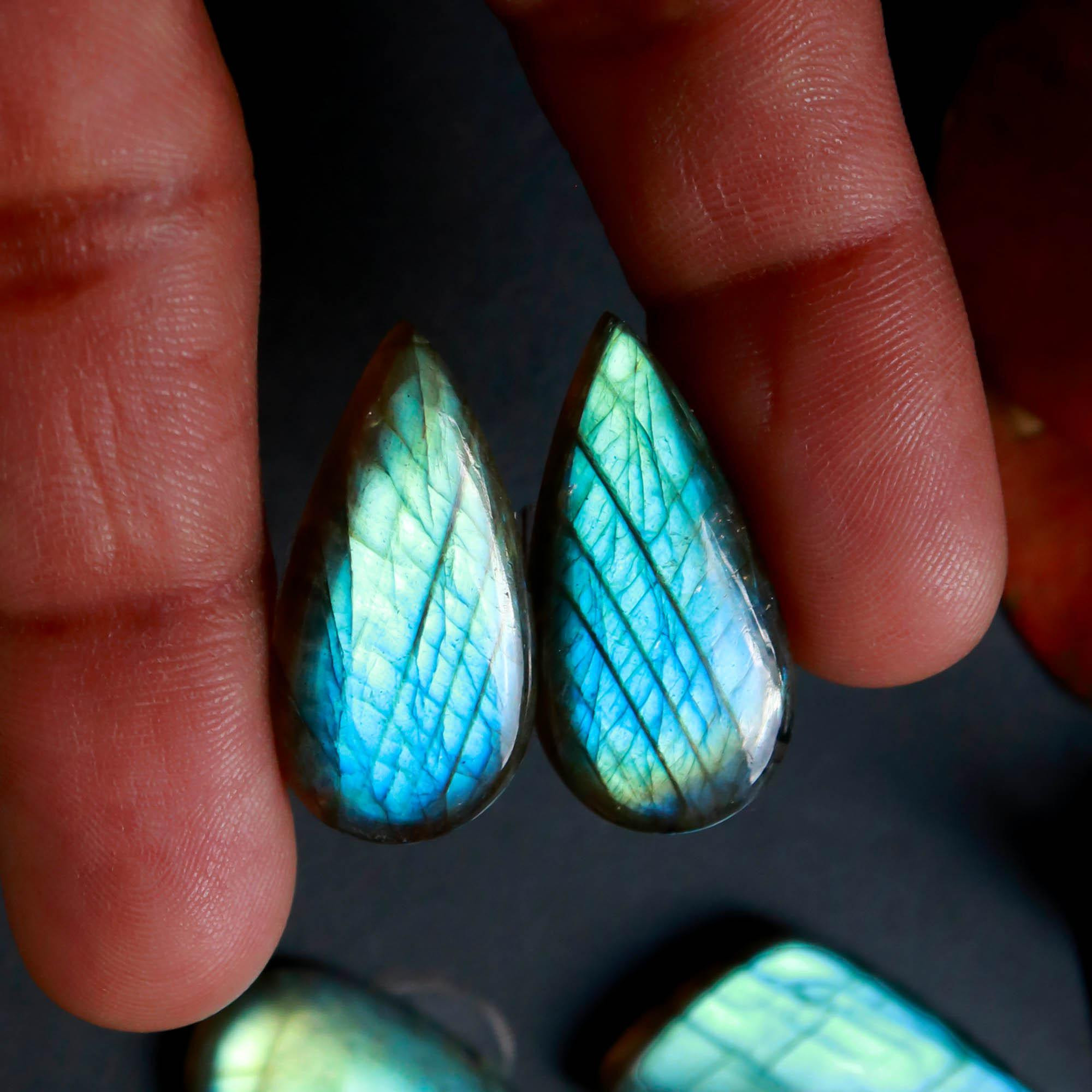 7Pairs 162Cts Natural Labradorite Gemstone Cabochon Pairs29x10 19x10mm 18499