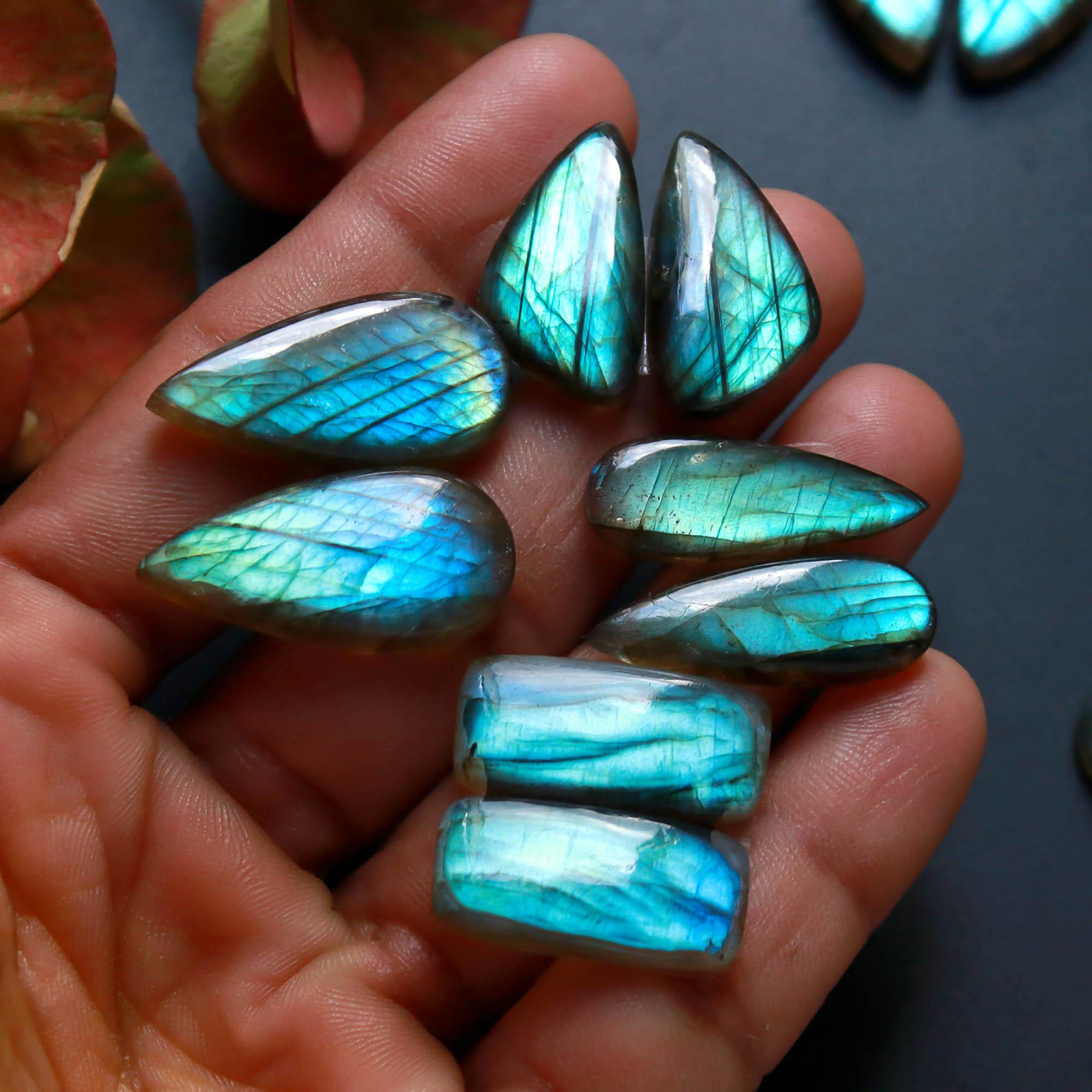 7Pairs 162Cts Natural Labradorite Gemstone Cabochon Pairs29x10 19x10mm 18499