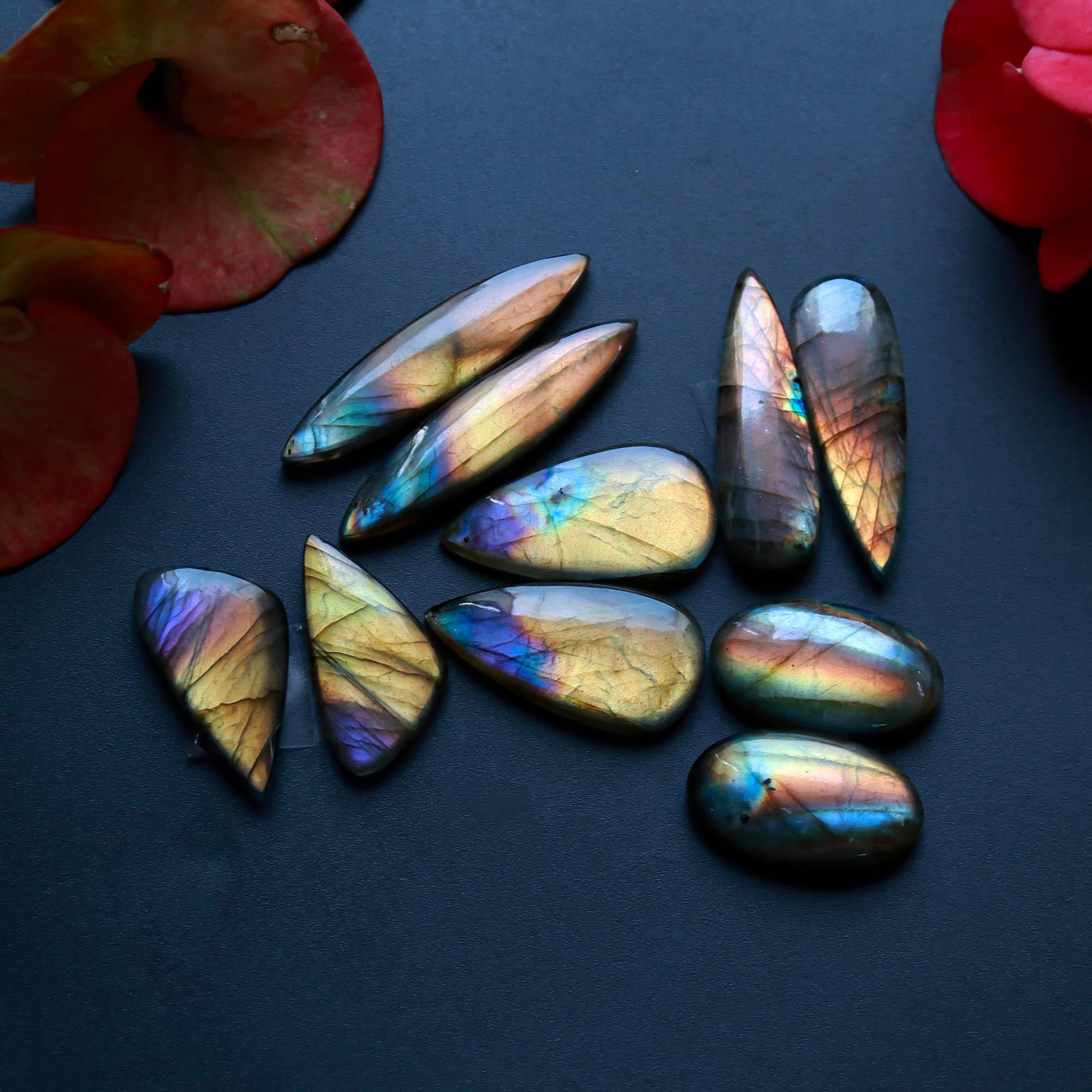 5Pairs 135Cts Natural Labradorite Gemstone Cabochon Pairs Lot 35x7 24x10mm 18501