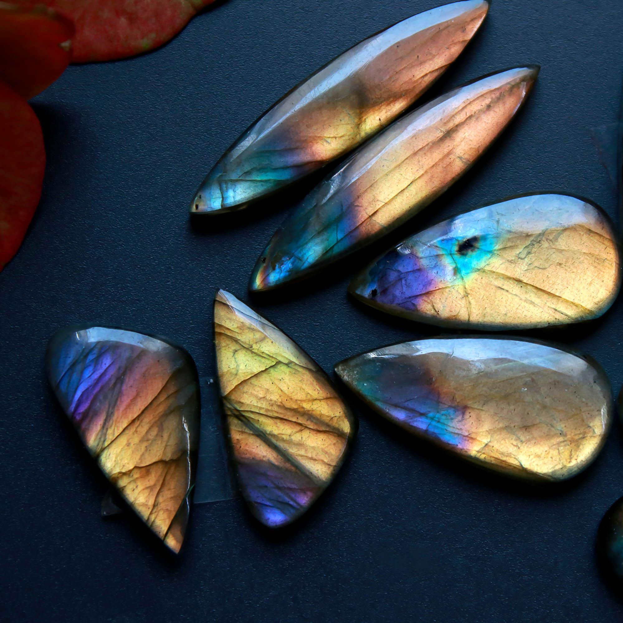 5Pairs 135Cts Natural Labradorite Gemstone Cabochon Pairs Lot 35x7 24x10mm 18501