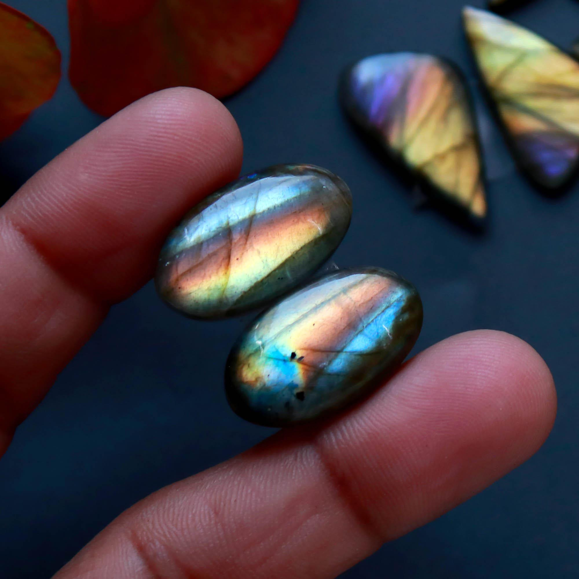 5Pairs 135Cts Natural Labradorite Gemstone Cabochon Pairs Lot 35x7 24x10mm 18501