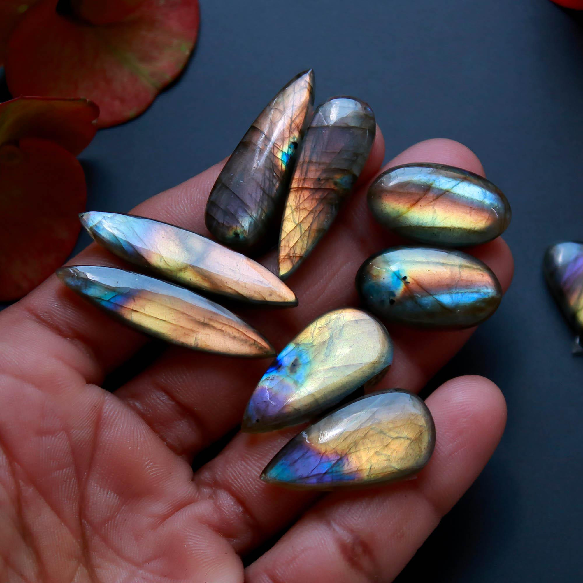 5Pairs 135Cts Natural Labradorite Gemstone Cabochon Pairs Lot 35x7 24x10mm 18501