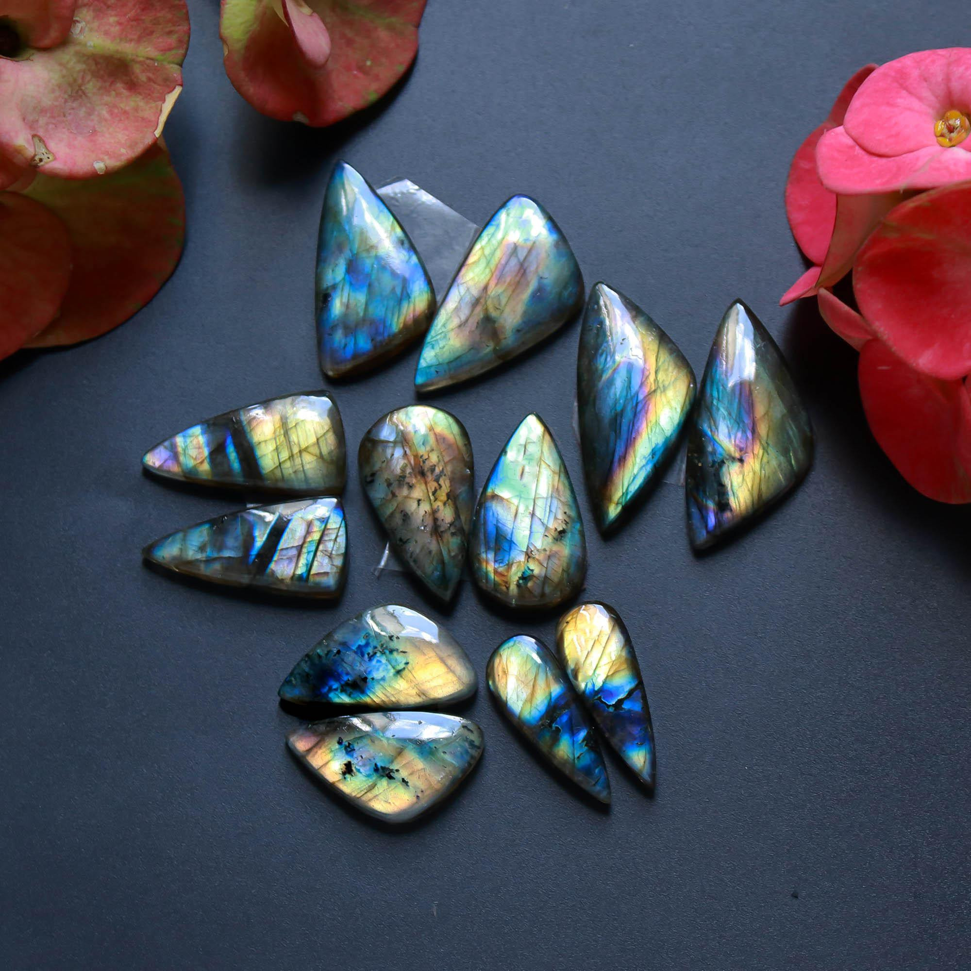 6Pairs 163Cts Natural Labradorite Gemstone Cabochon Pairs30x14 24x11mm 18502
