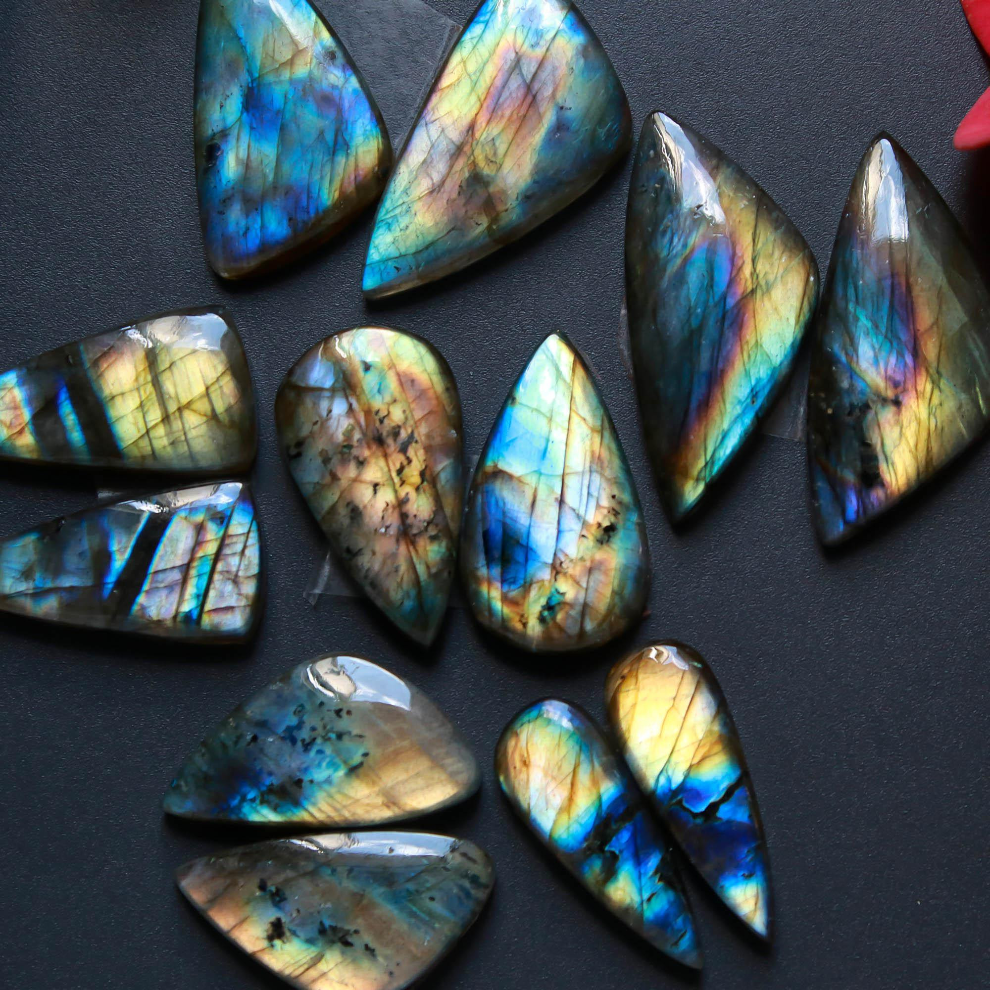 6Pairs 163Cts Natural Labradorite Gemstone Cabochon Pairs30x14 24x11mm 18502