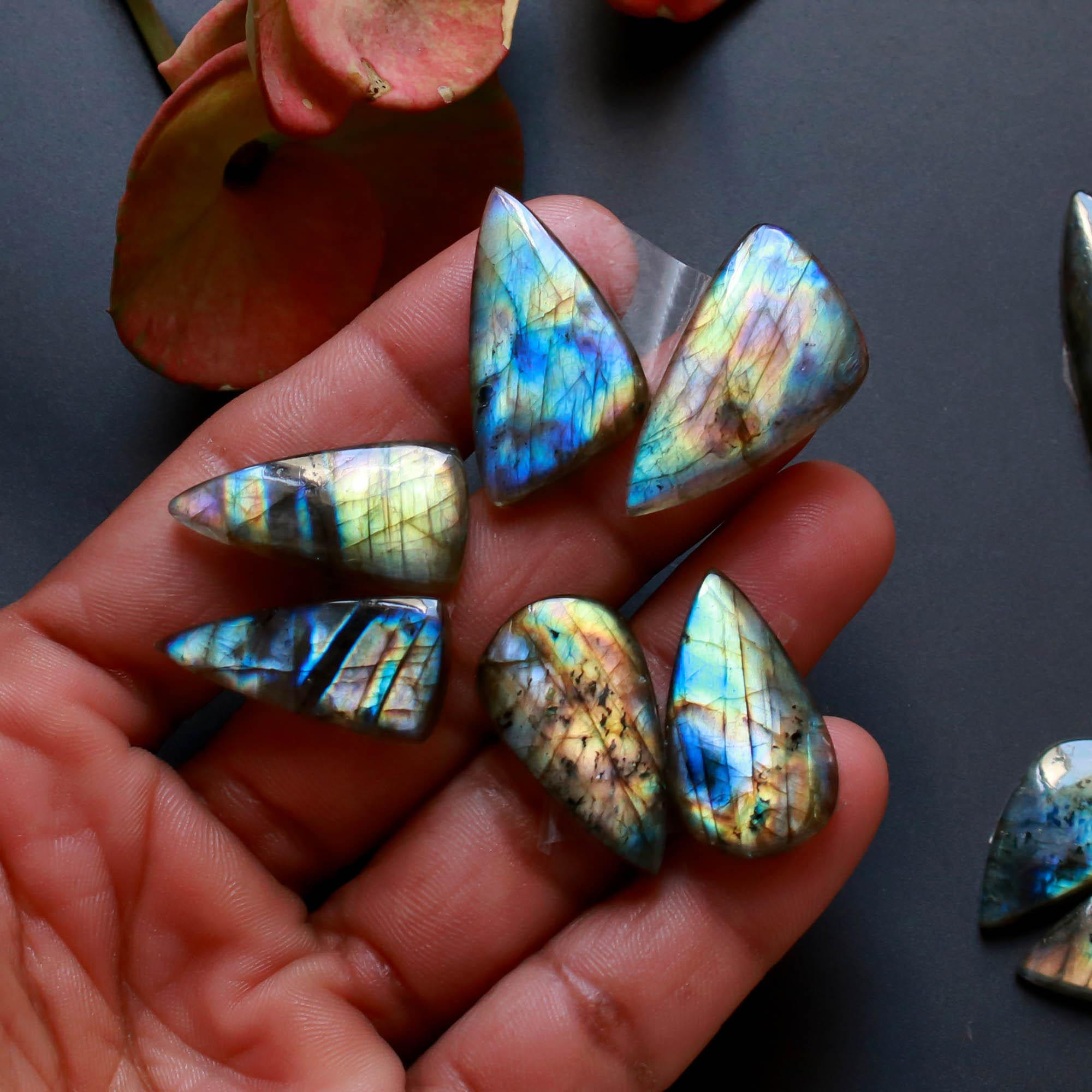 6Pairs 163Cts Natural Labradorite Gemstone Cabochon Pairs30x14 24x11mm 18502