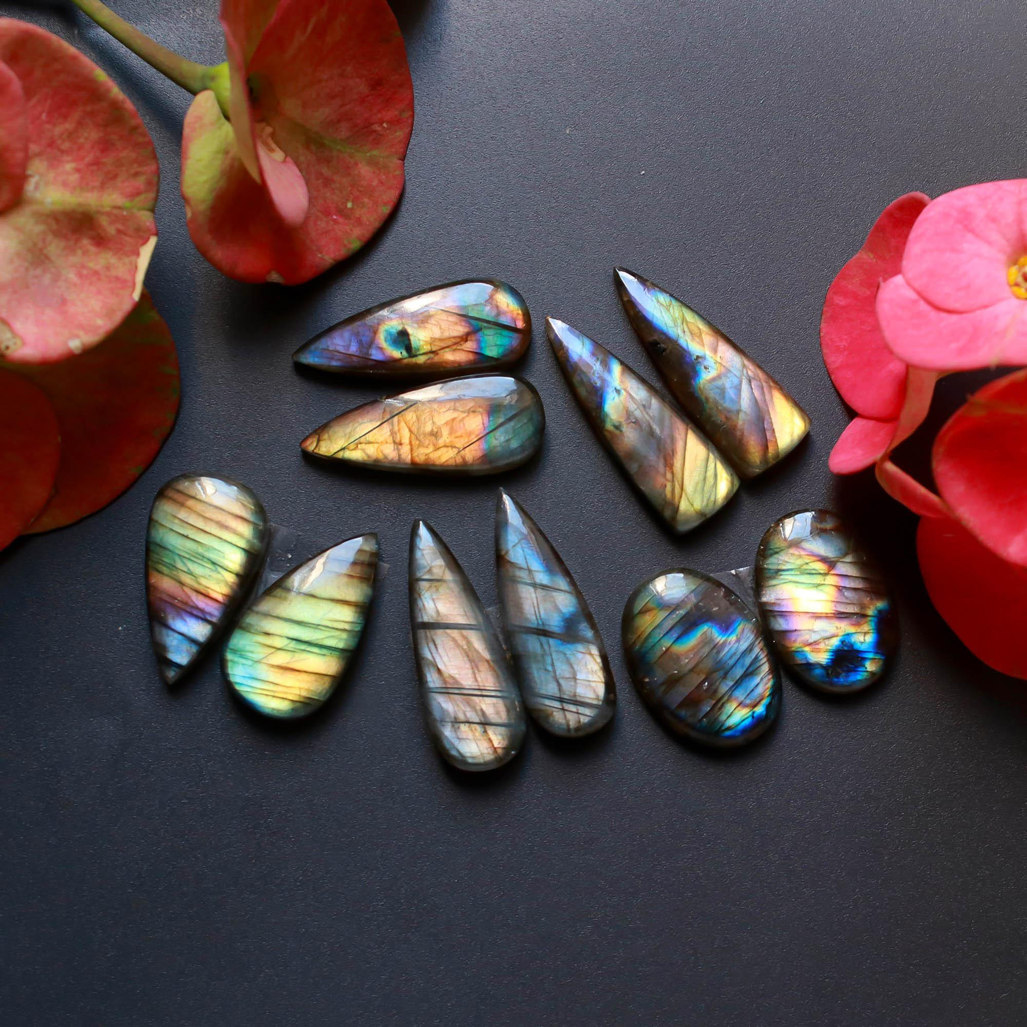 5Pairs 136Cts Natural Labradorite Gemstone Cabochon Pairs29x10 20x14mm 18503