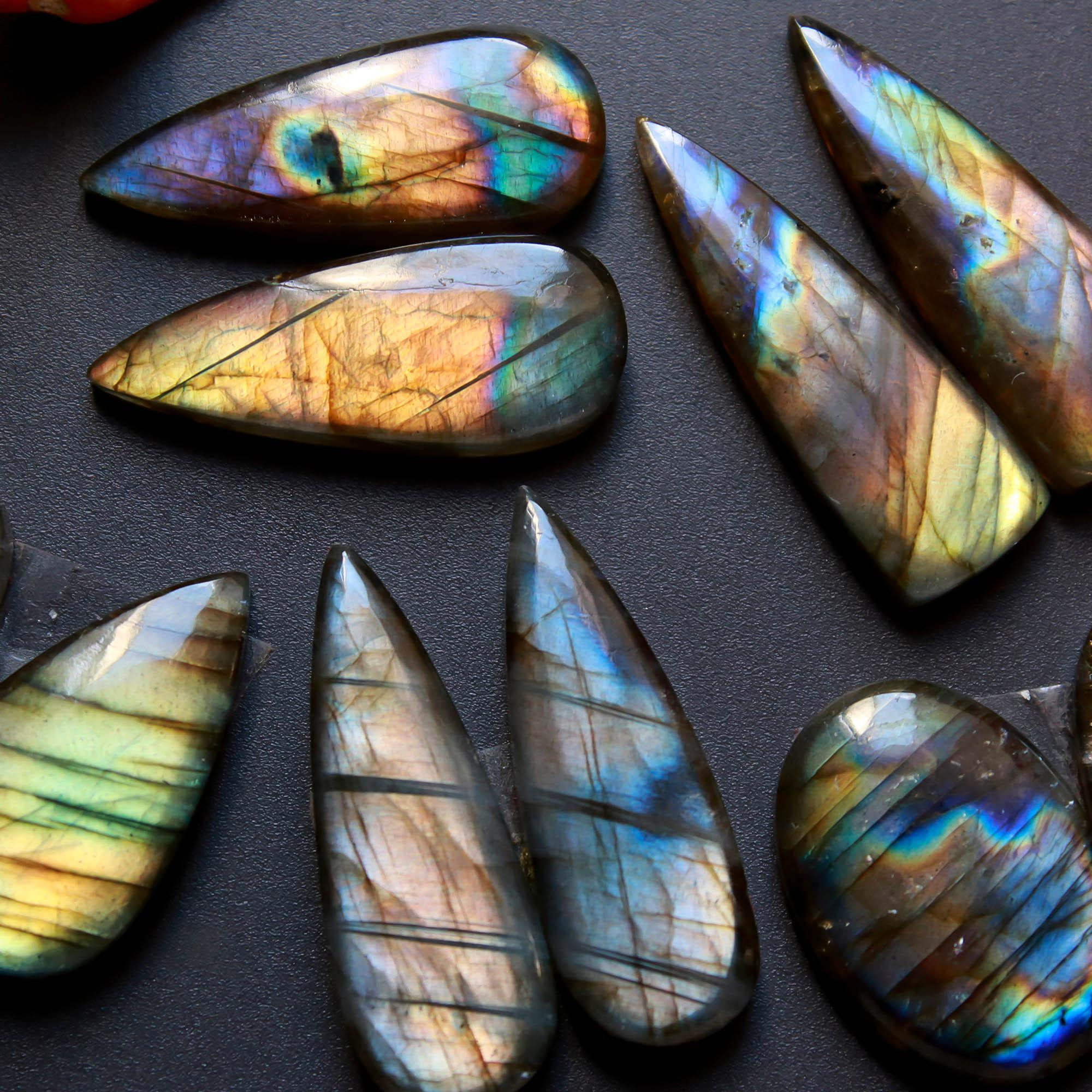 5Pairs 136Cts Natural Labradorite Gemstone Cabochon Pairs29x10 20x14mm 18503