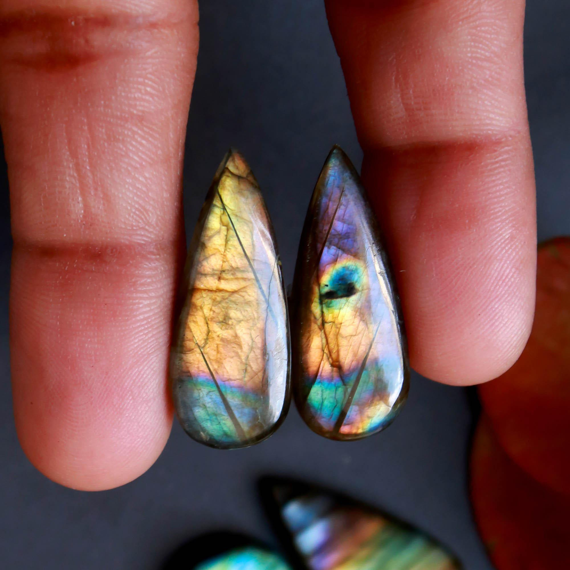 5Pairs 136Cts Natural Labradorite Gemstone Cabochon Pairs29x10 20x14mm 18503