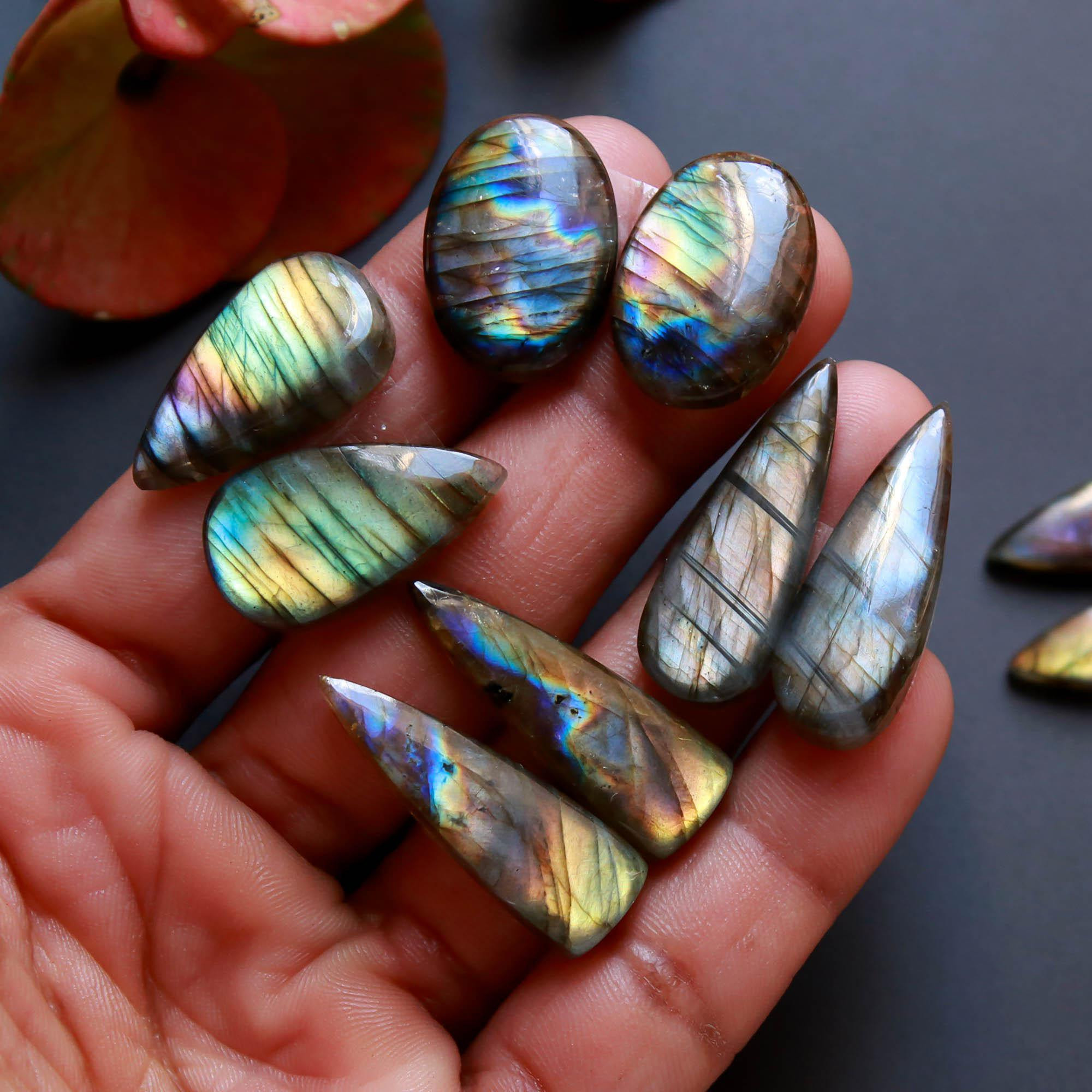 5Pairs 136Cts Natural Labradorite Gemstone Cabochon Pairs29x10 20x14mm 18503