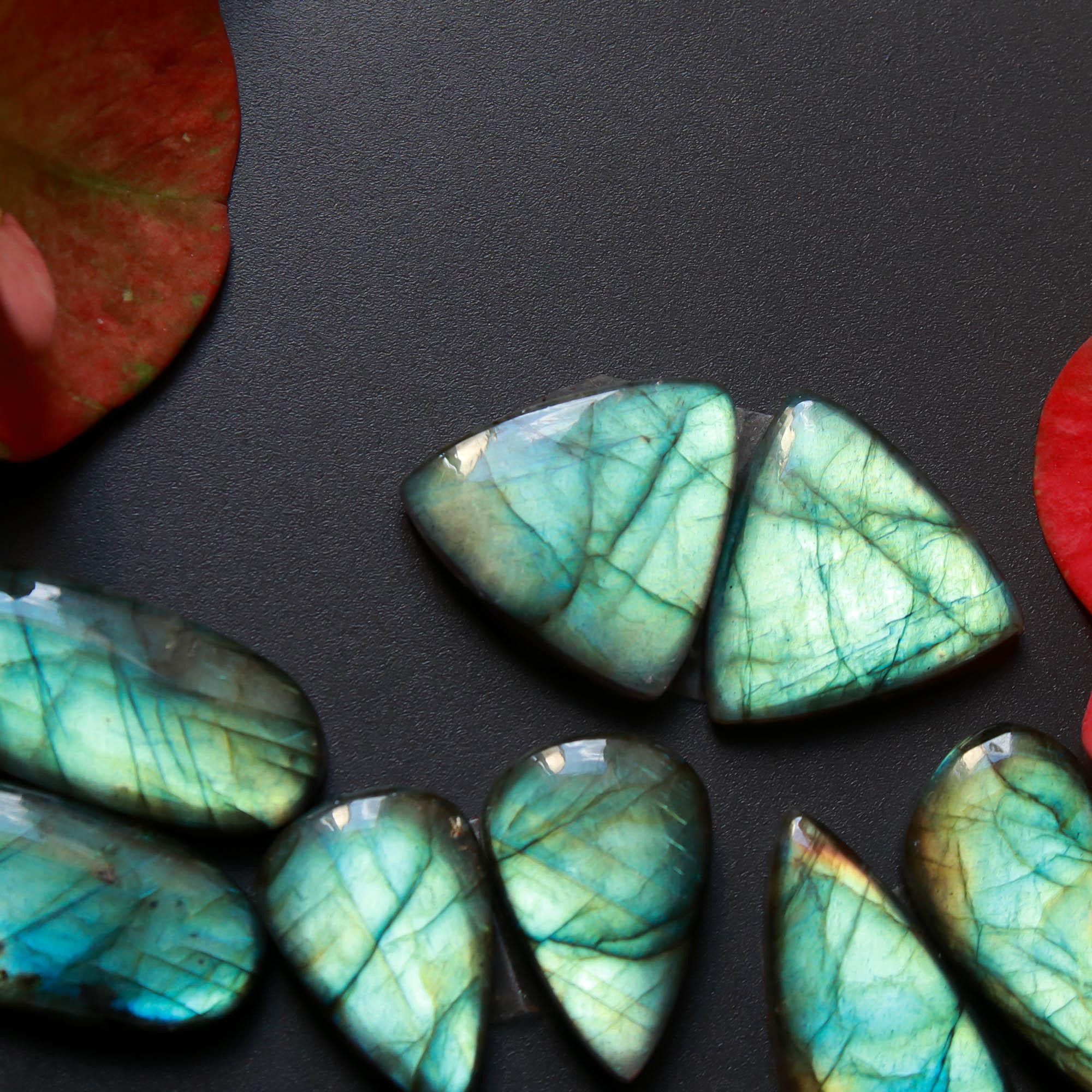 6Pairs 177Cts Natural Labradorite Gemstone Cabochon Pairs25x15 19x10mm 18504