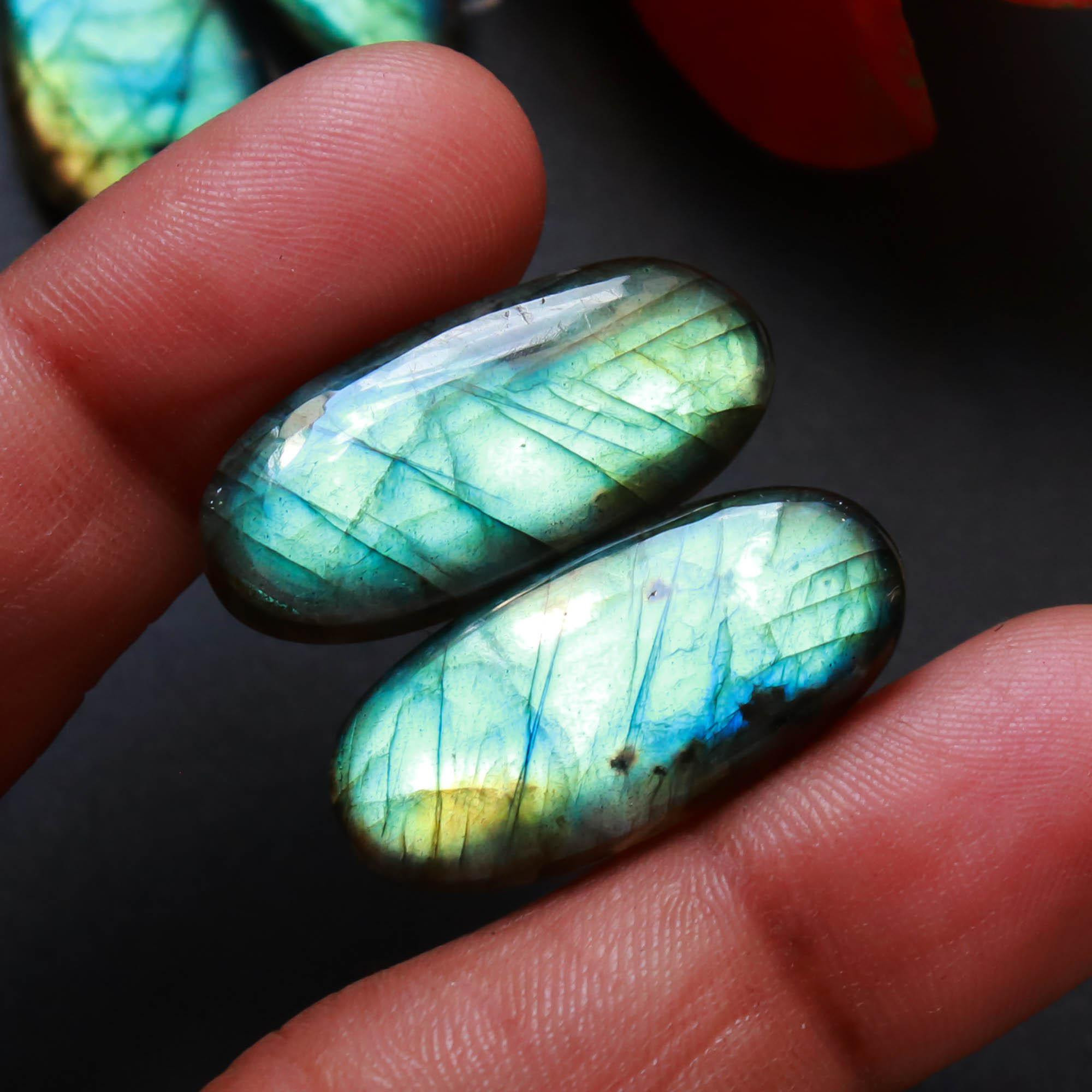 6Pairs 177Cts Natural Labradorite Gemstone Cabochon Pairs25x15 19x10mm 18504