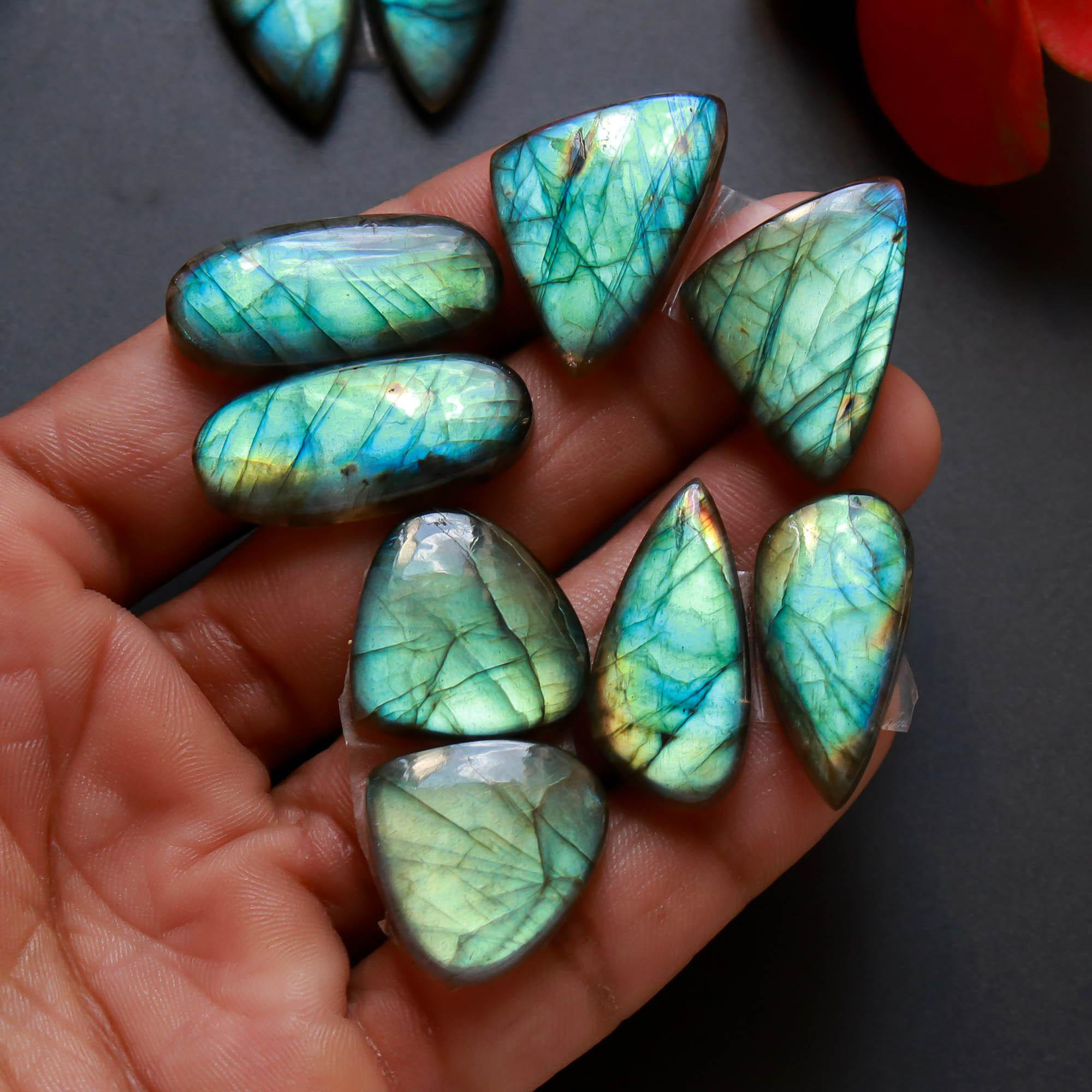 6Pairs 177Cts Natural Labradorite Gemstone Cabochon Pairs25x15 19x10mm 18504