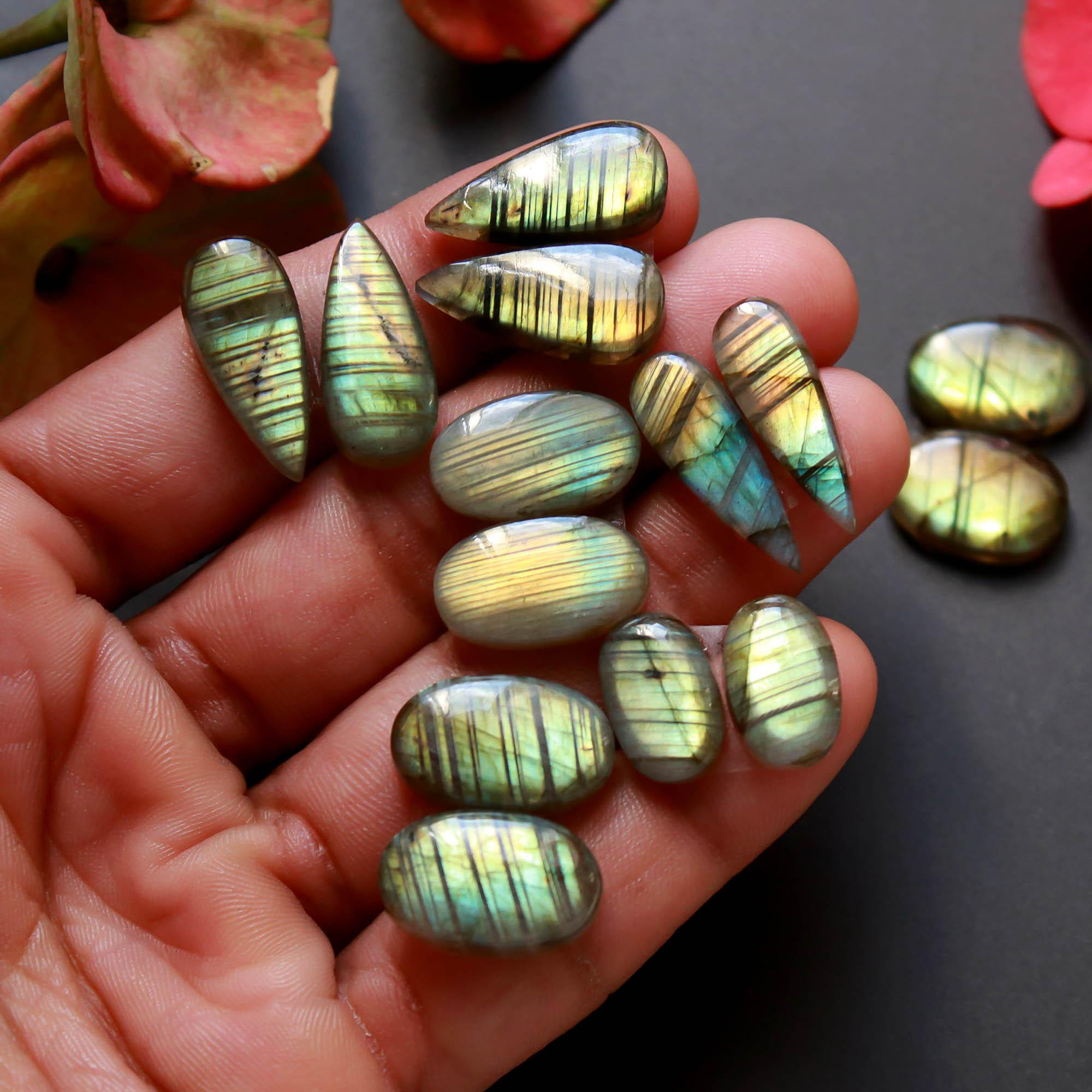 9Pairs 118Cts Natural Labradorite Gemstone Cabochon Pairs Lot 20x7 12x8mm 18506