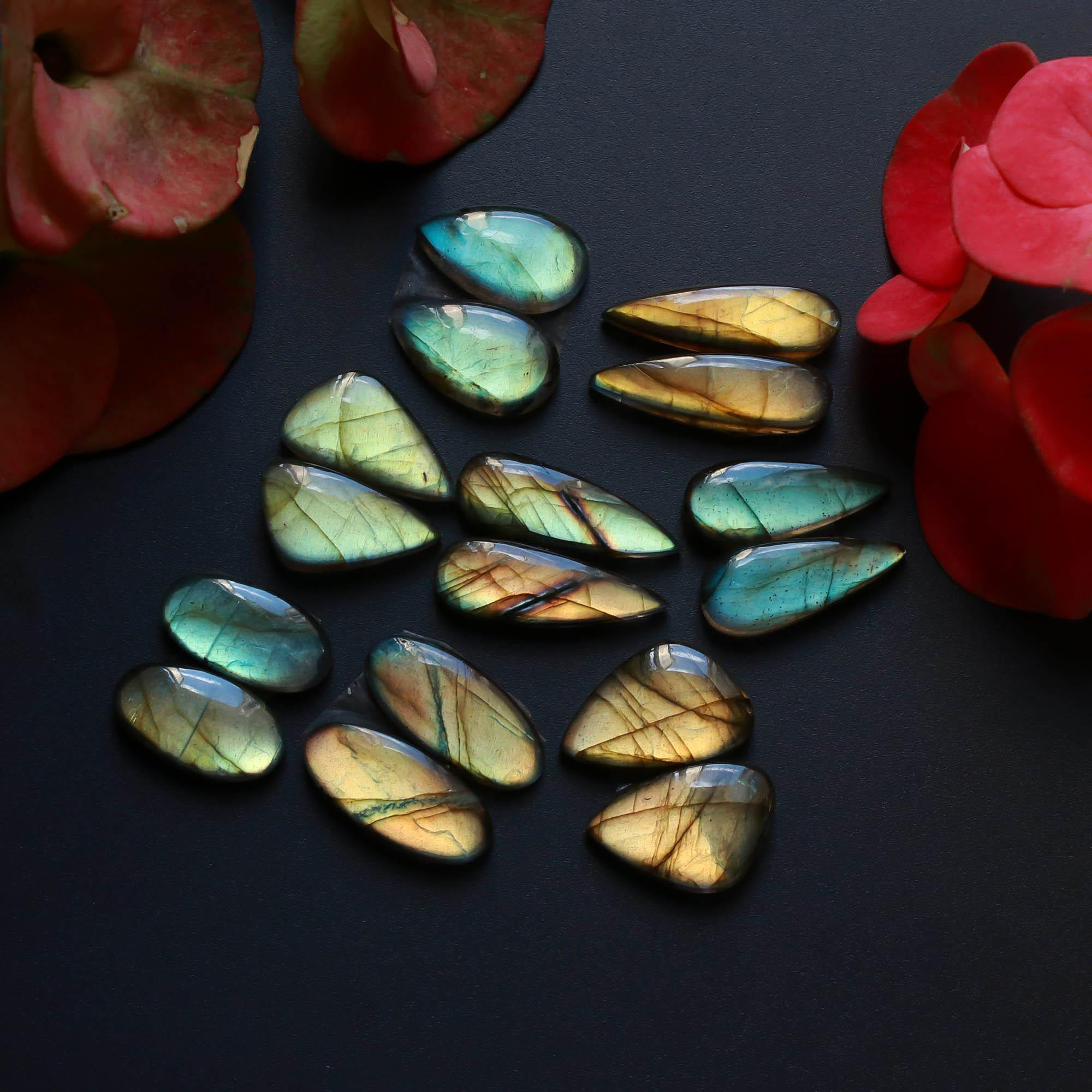 8Pairs 116Cts Natural Labradorite Gemstone Cabochon Pairs Lot 24x5 15x9mm 18508