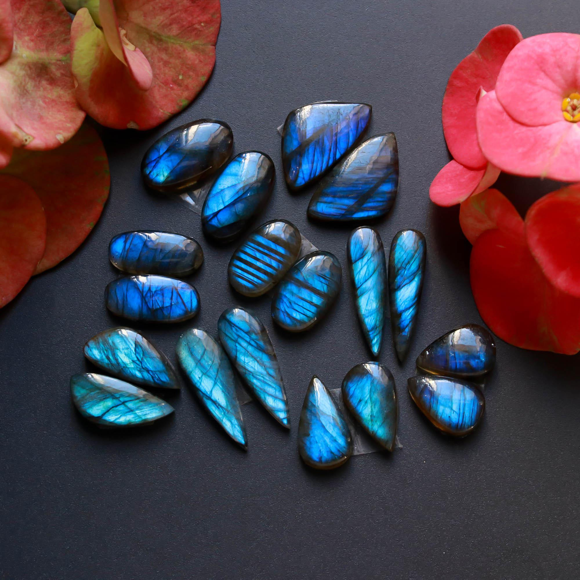 9Pairs 114Cts Natural Labradorite Gemstone Cabochon Pairs Lot 20x6 14x9mm 18510