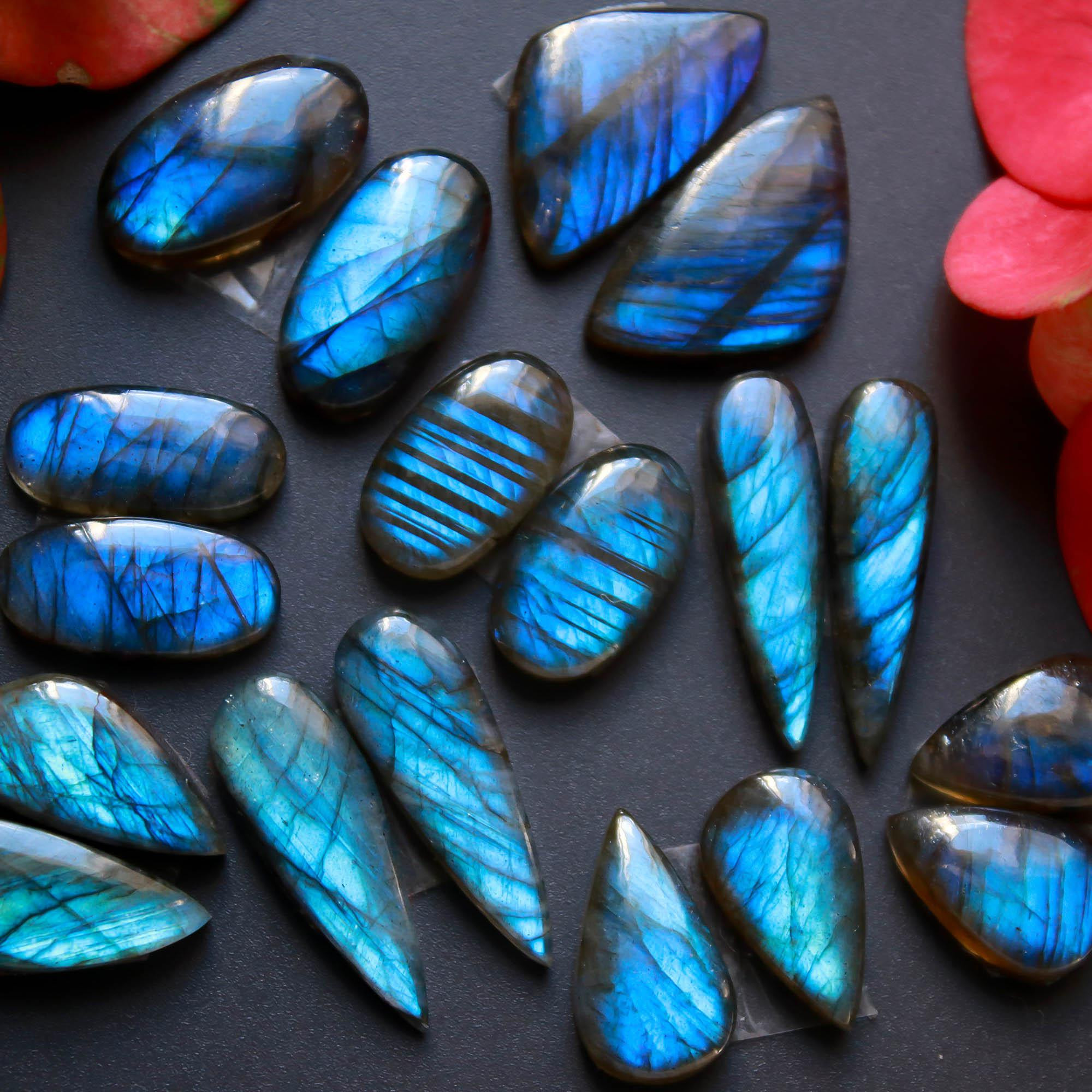 9Pairs 114Cts Natural Labradorite Gemstone Cabochon Pairs Lot 20x6 14x9mm 18510