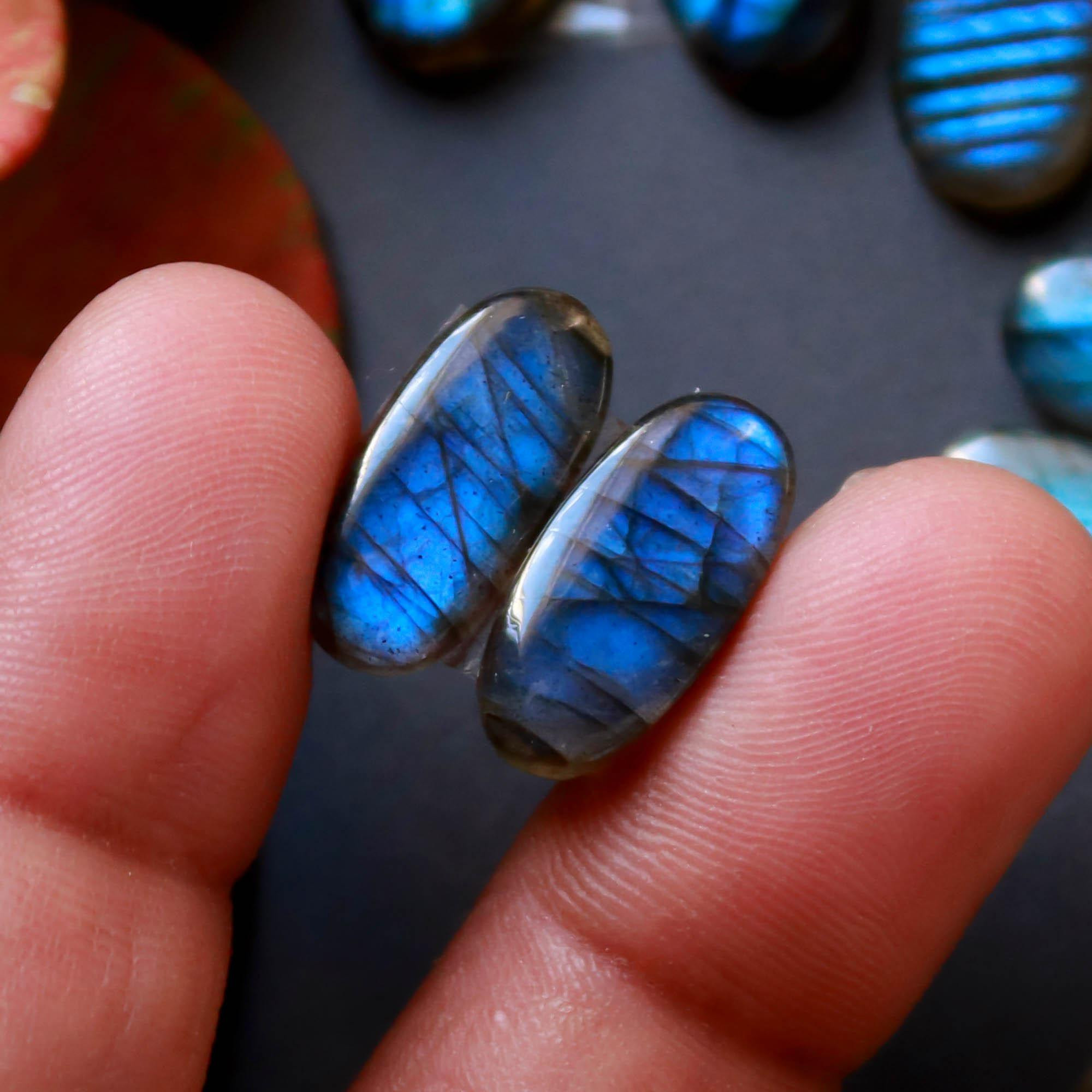 9Pairs 114Cts Natural Labradorite Gemstone Cabochon Pairs Lot 20x6 14x9mm 18510