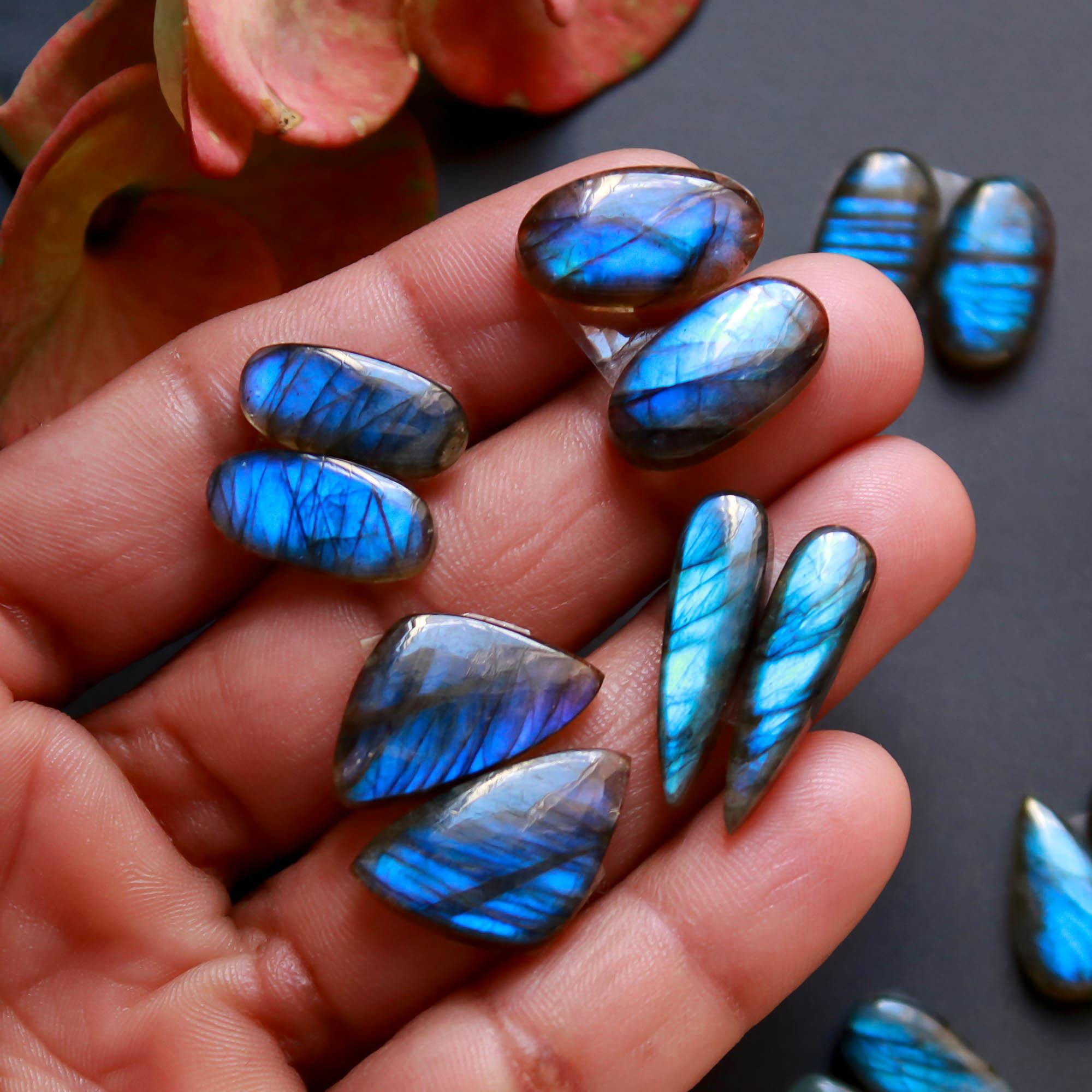 9Pairs 114Cts Natural Labradorite Gemstone Cabochon Pairs Lot 20x6 14x9mm 18510