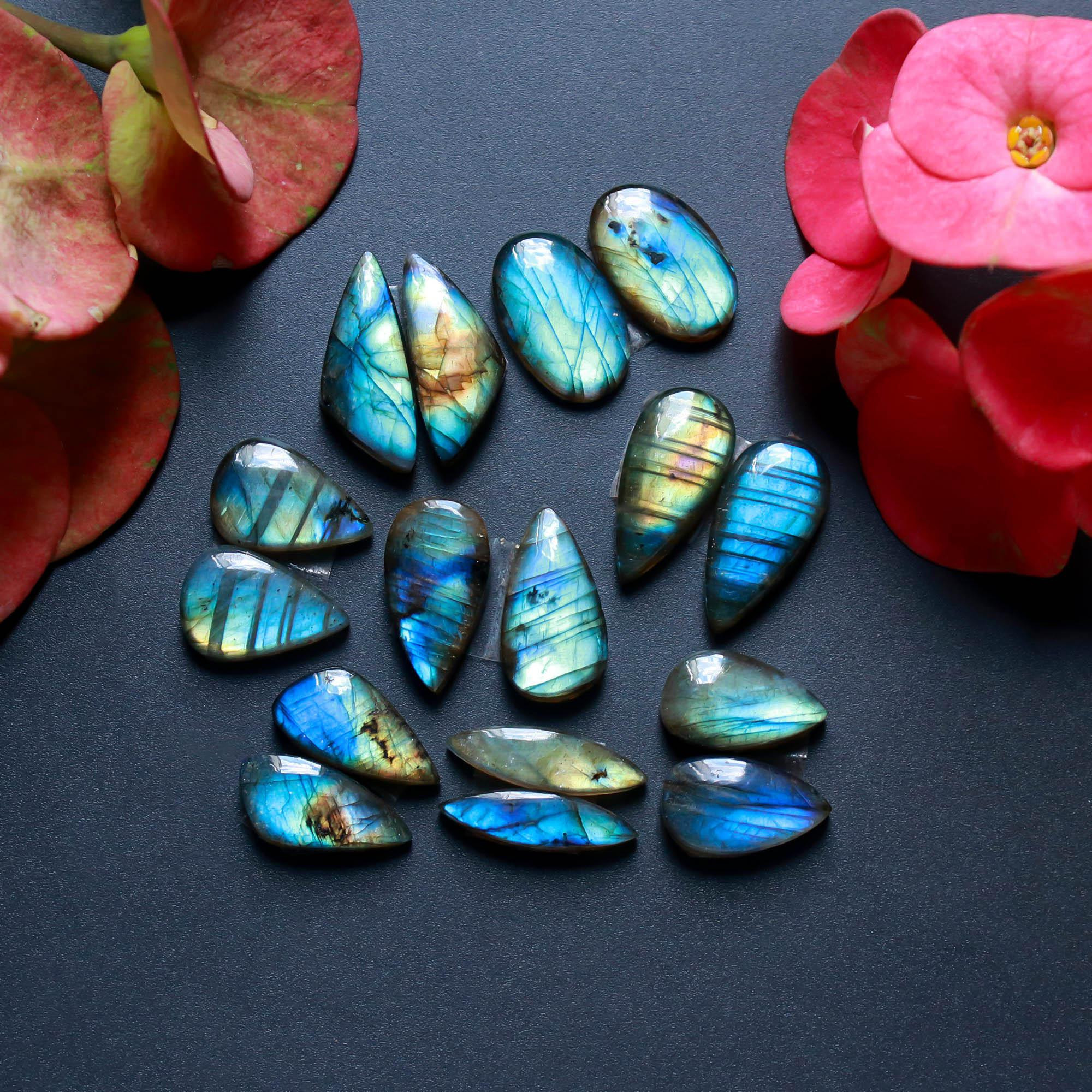 8Pairs 118Cts Natural Labradorite Gemstone Cabochon Pairs Lot 20x8 15x10mm 18511
