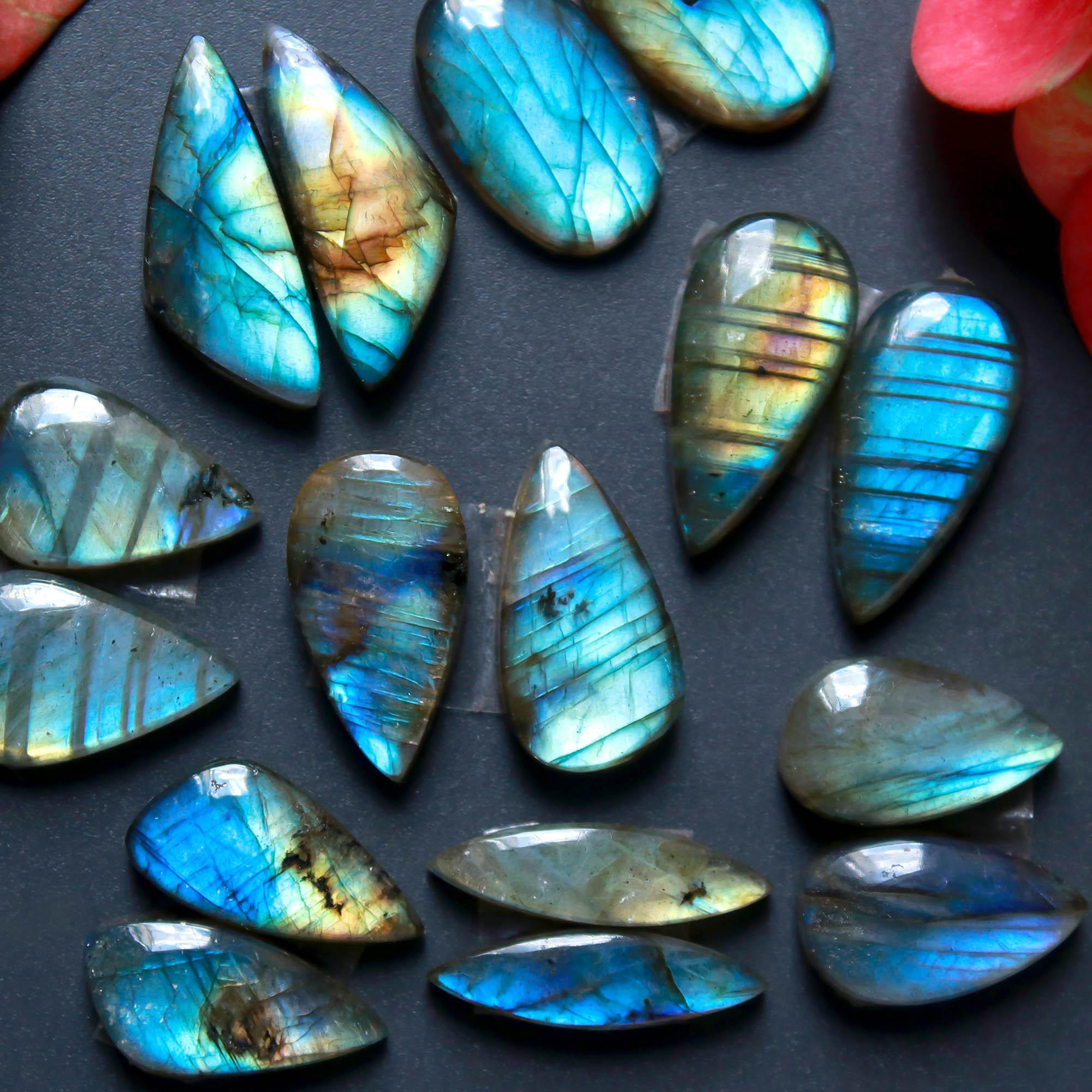8Pairs 118Cts Natural Labradorite Gemstone Cabochon Pairs Lot 20x8 15x10mm 18511