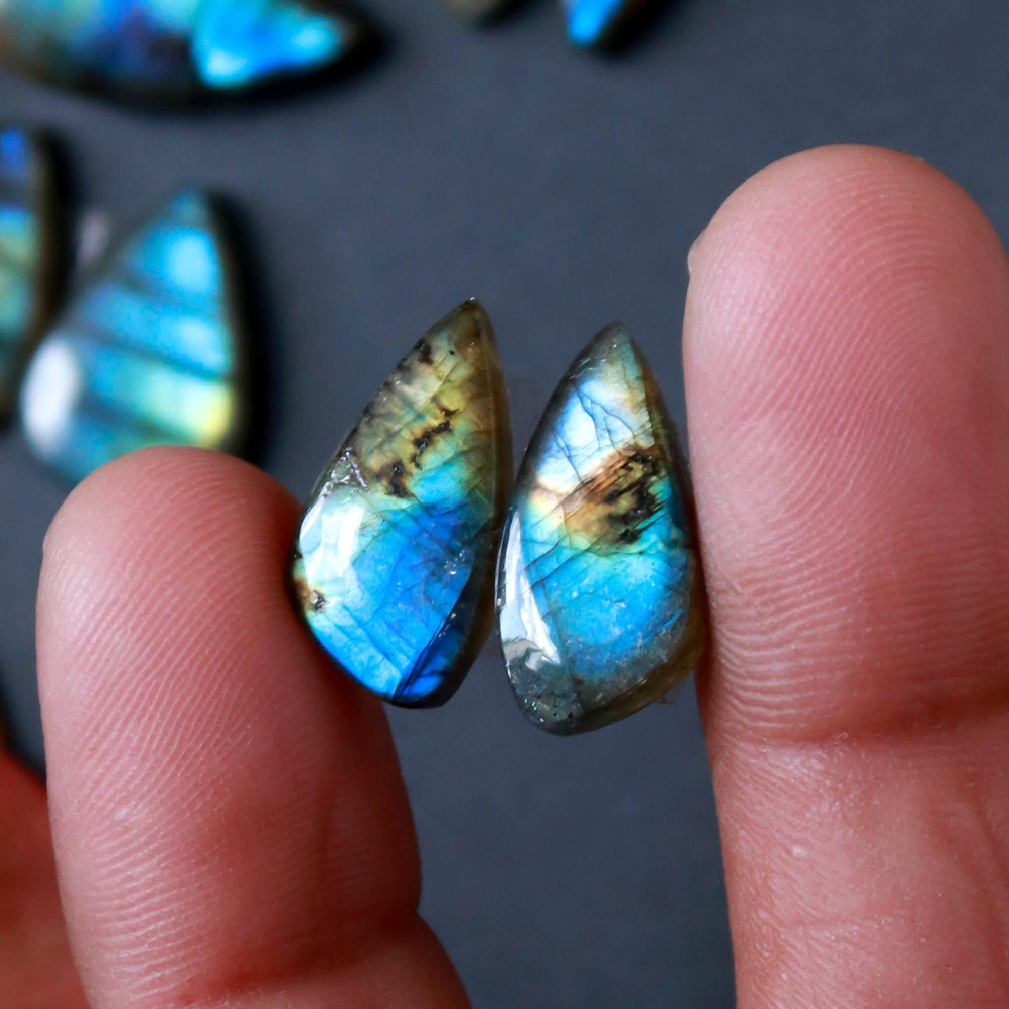 8Pairs 118Cts Natural Labradorite Gemstone Cabochon Pairs Lot 20x8 15x10mm 18511