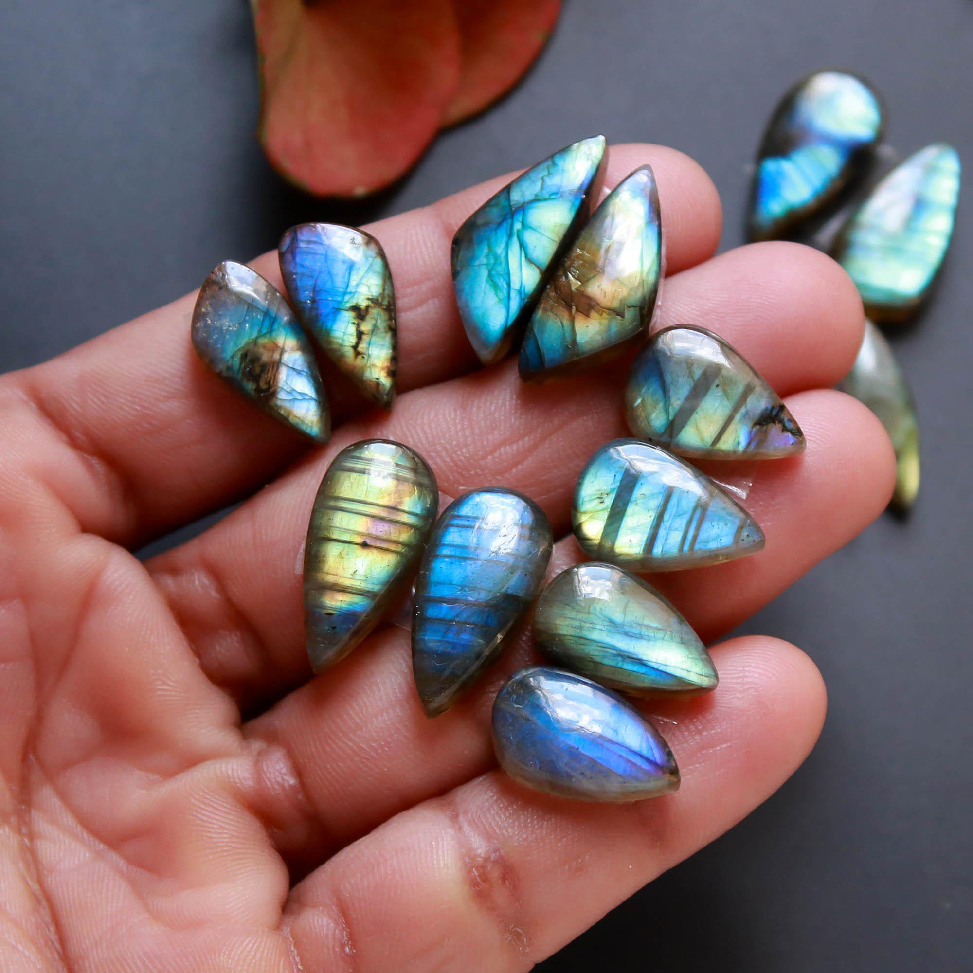 8Pairs 118Cts Natural Labradorite Gemstone Cabochon Pairs Lot 20x8 15x10mm 18511