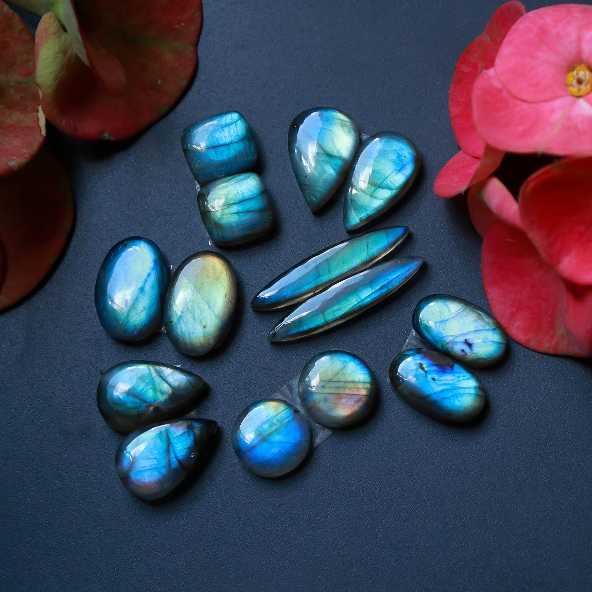 7Pairs 97Cts Natural Labradorite Gemstone Cabochon Pairs Lot 27x5 10x9mm 18512