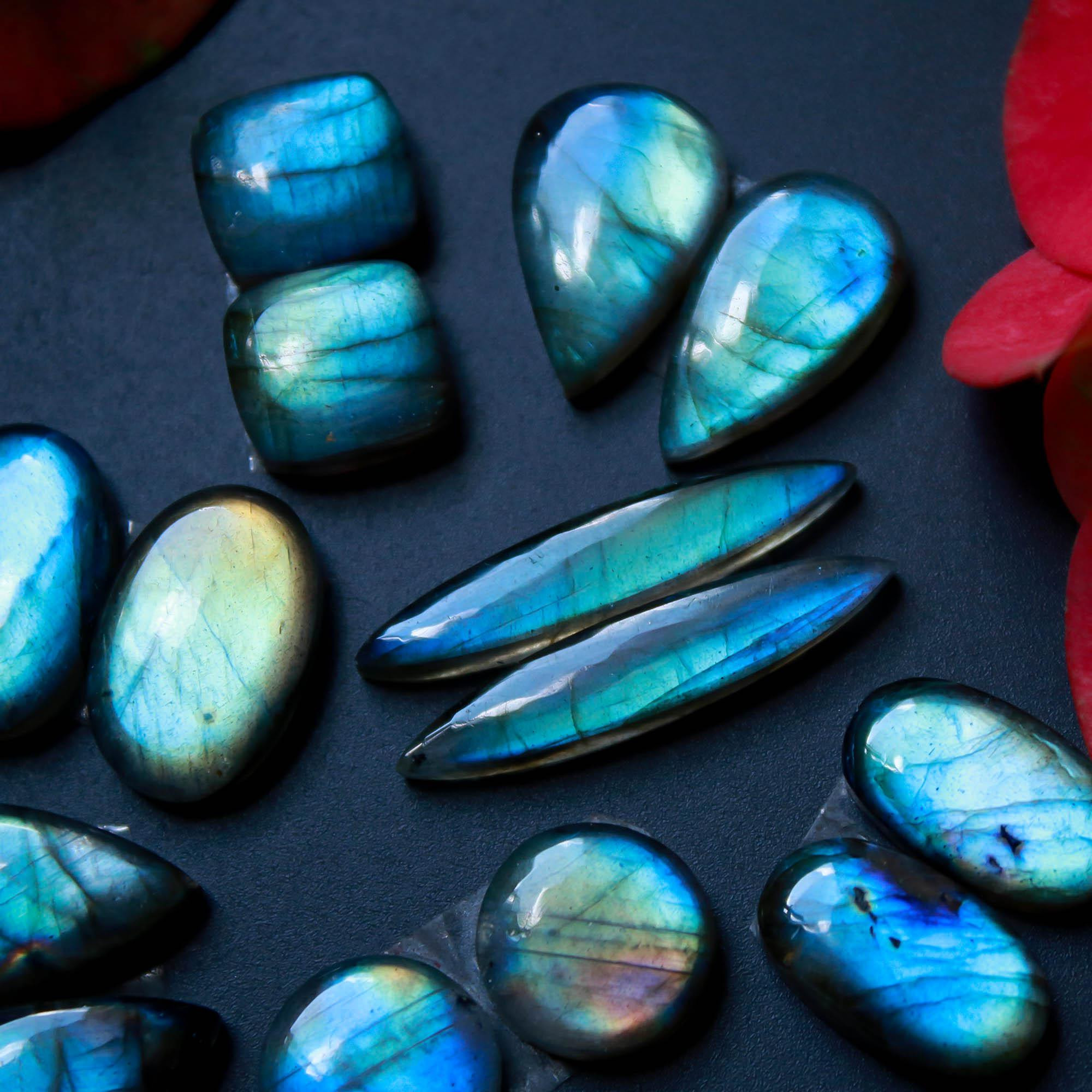 7Pairs 97Cts Natural Labradorite Gemstone Cabochon Pairs Lot 27x5 10x9mm 18512