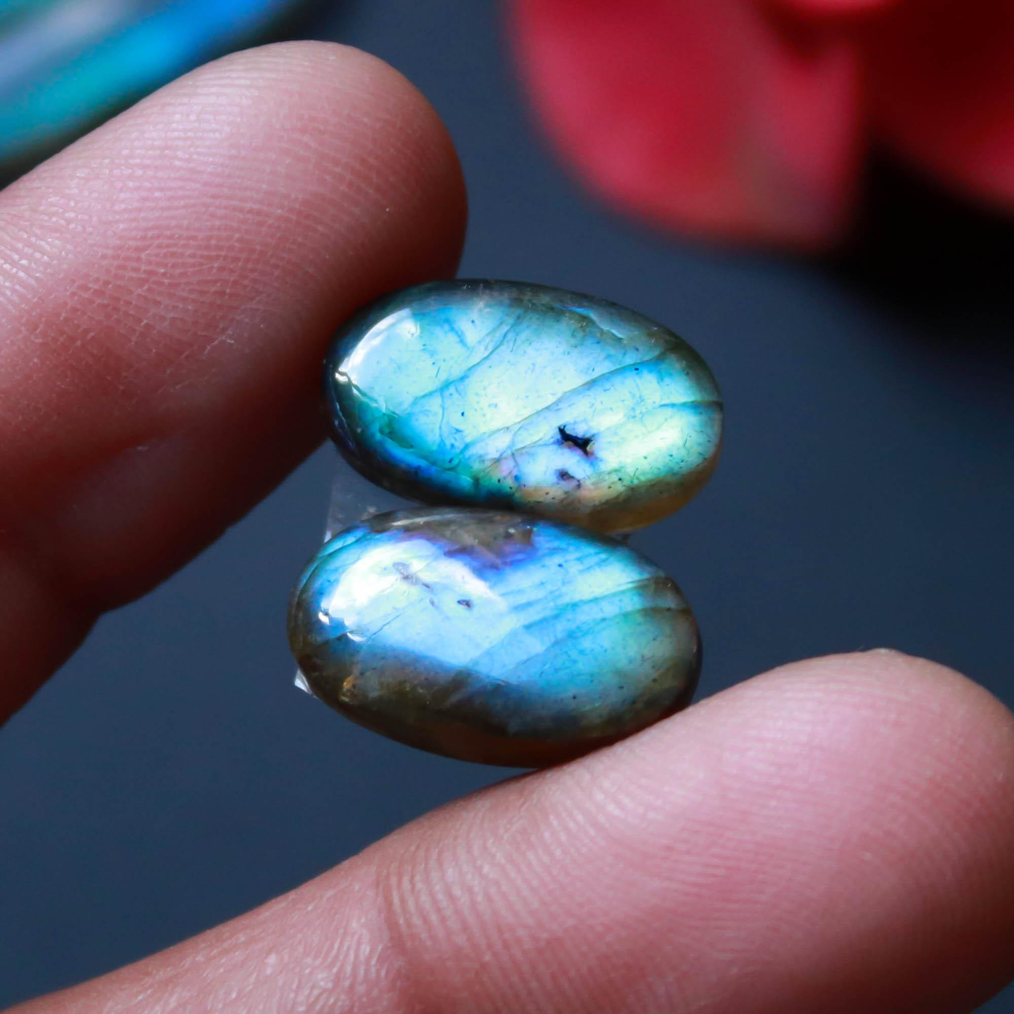 7Pairs 97Cts Natural Labradorite Gemstone Cabochon Pairs Lot 27x5 10x9mm 18512